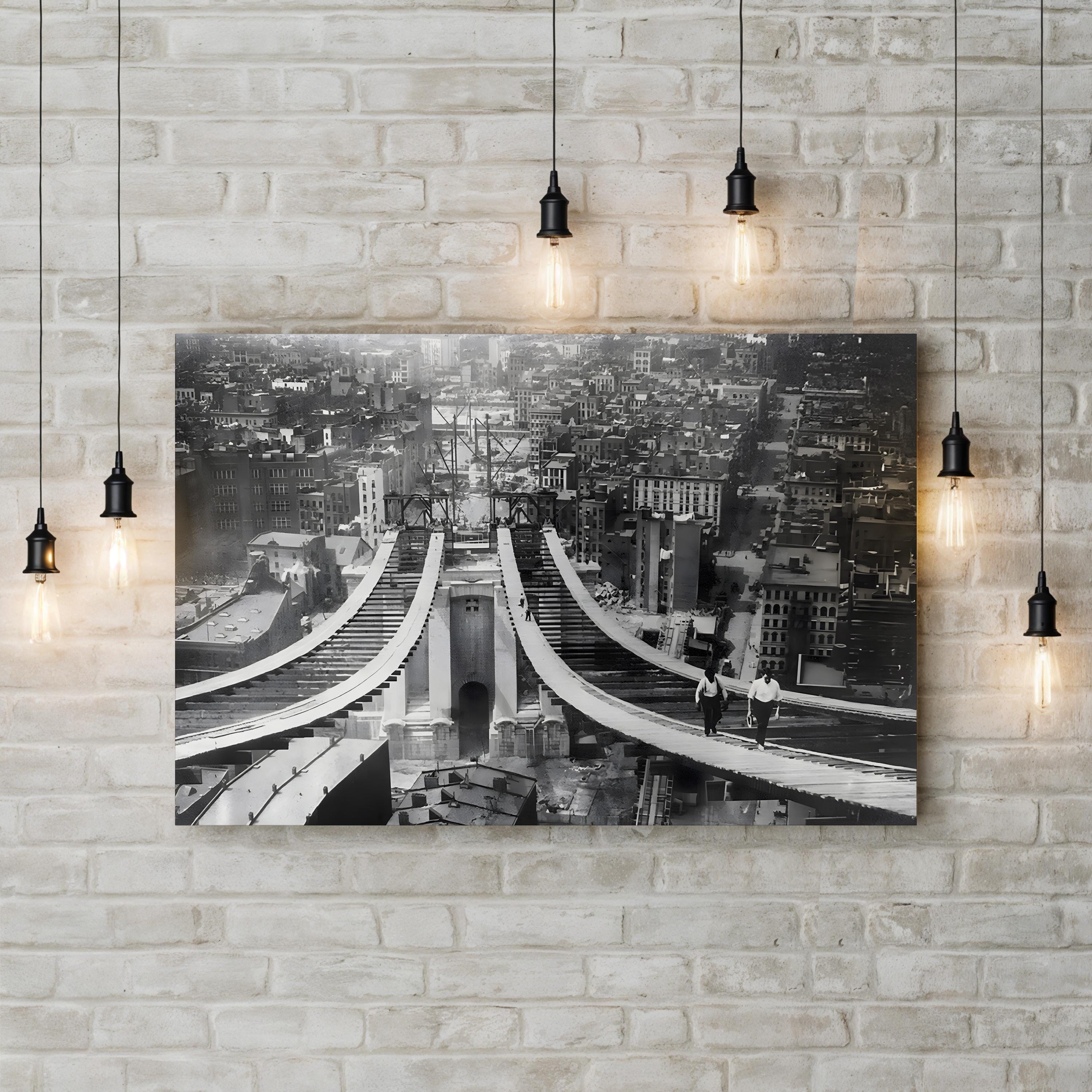 Footpaths of the Manhattan Bridge During Construction, New York, 1910 Wall Art