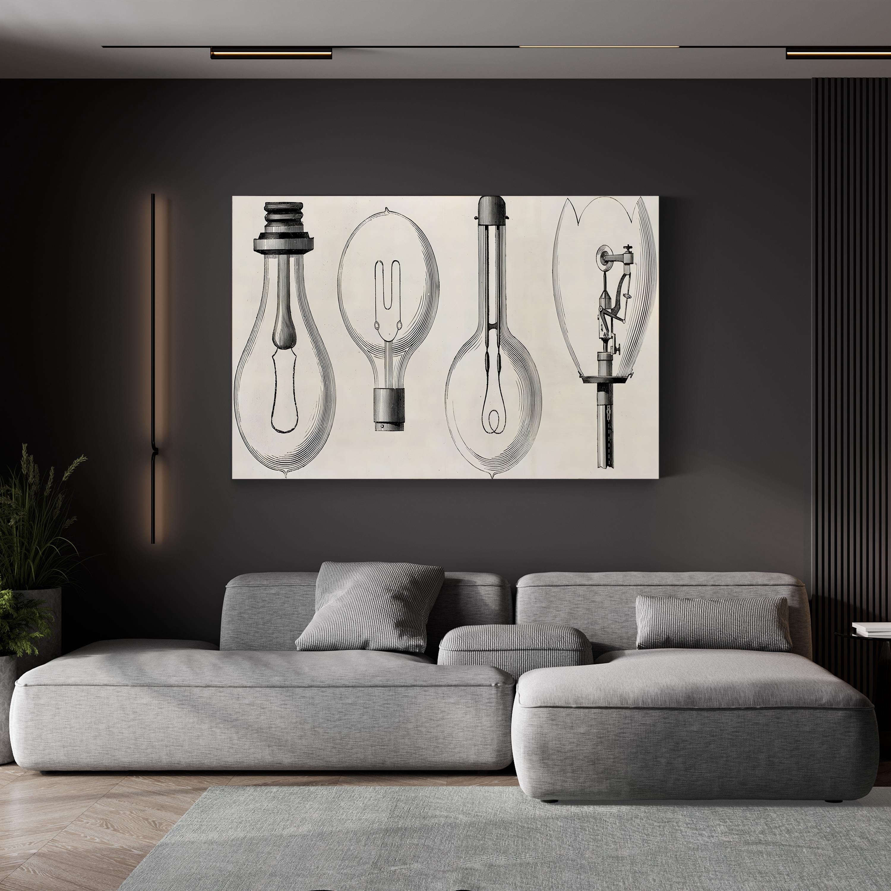 Four Electric Lamps Patent by Edison, Maxim, Swan, and Werdermann canvas print in gallery canvas wrap