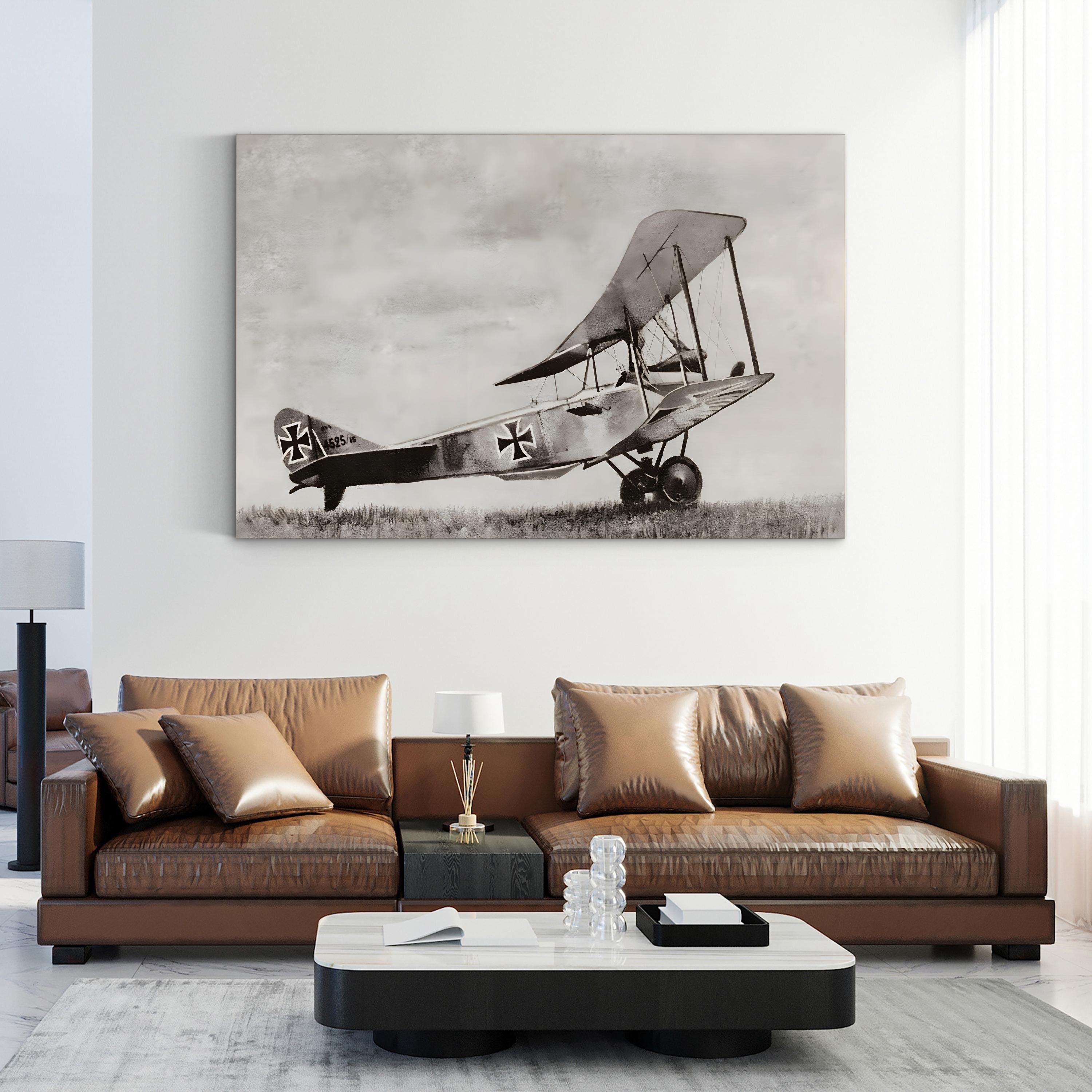 WWI German Biplane in Combat, 1916 – Vintage Photography Wall Art | Aerial Warfare Canvas Print