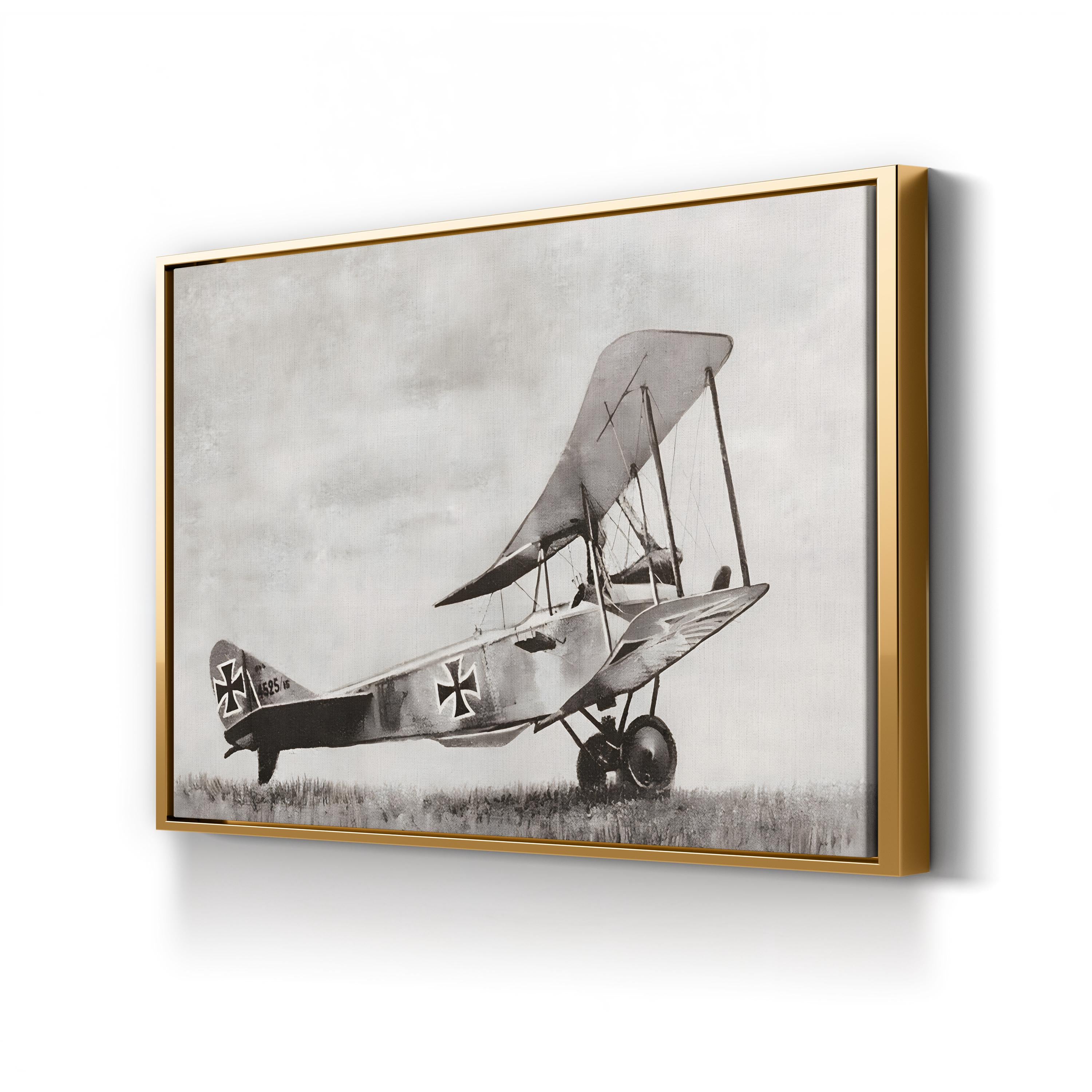 WWI German Biplane in Combat, 1916 – Vintage Photography Wall Art | Aerial Warfare Canvas Print