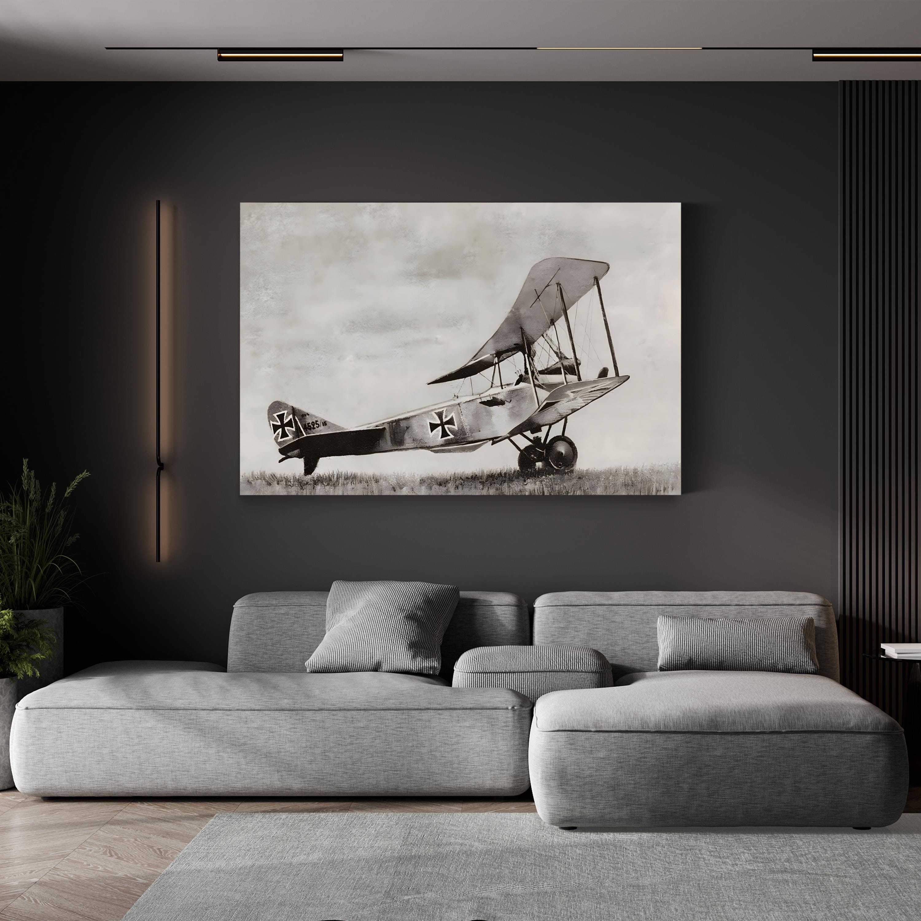 WWI German Biplane in Combat, 1916 – Vintage Photography Wall Art | Aerial Warfare Canvas Print