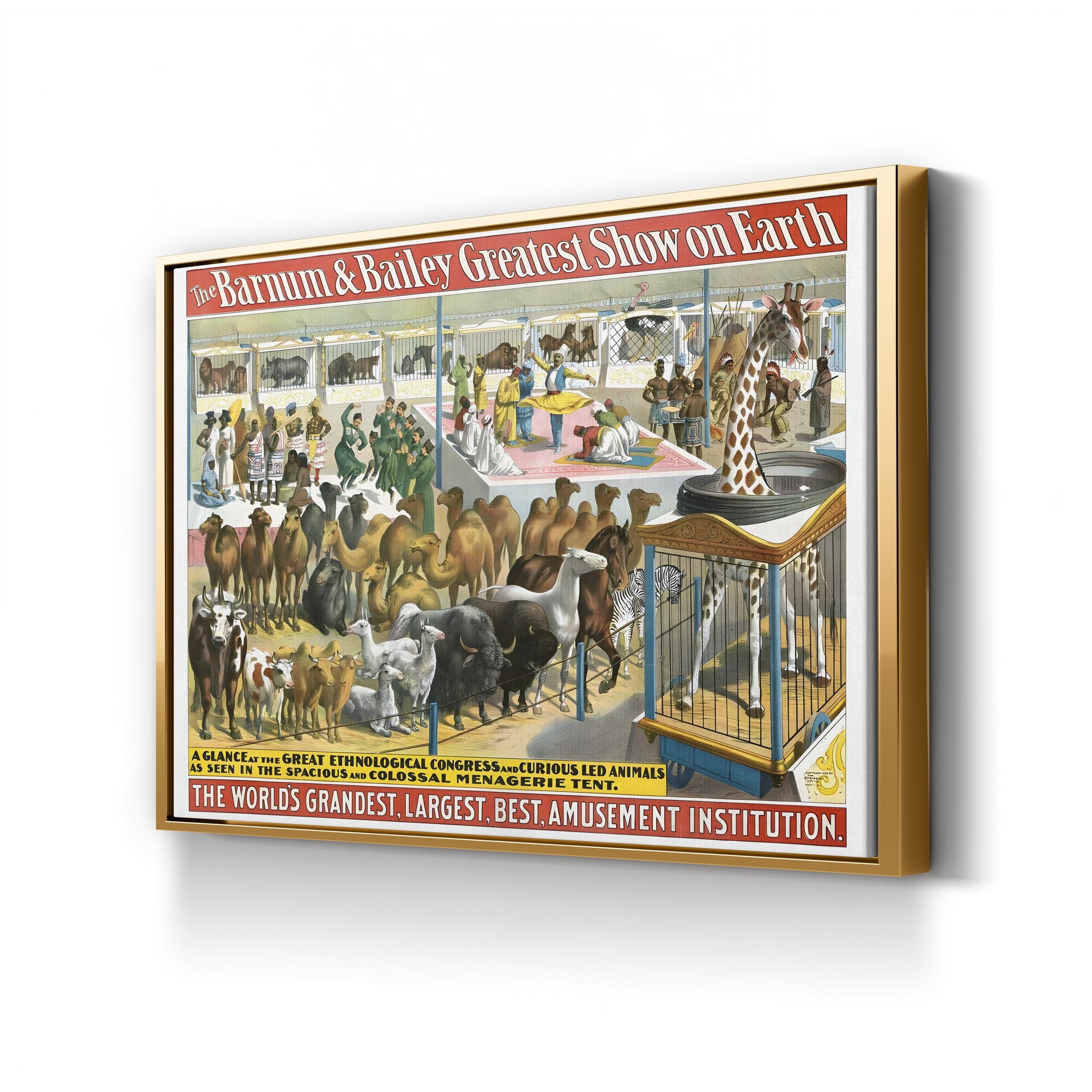 Vintage Barnum & Bailey Circus Poster of People and Animals, 1895 Wall Art