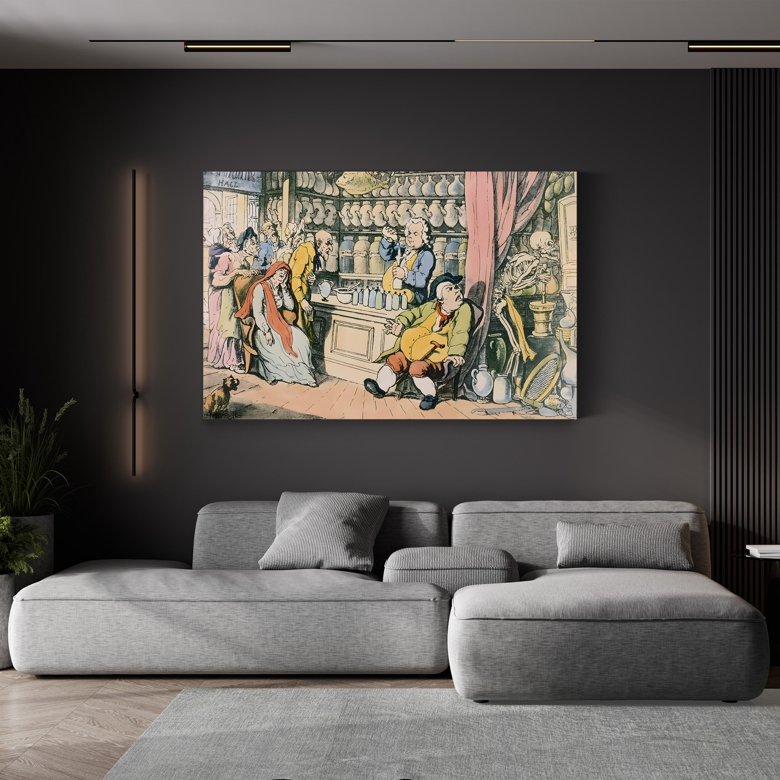 Antique Pub Scene Canvas Art Print: 18th Century Tavern Illustration