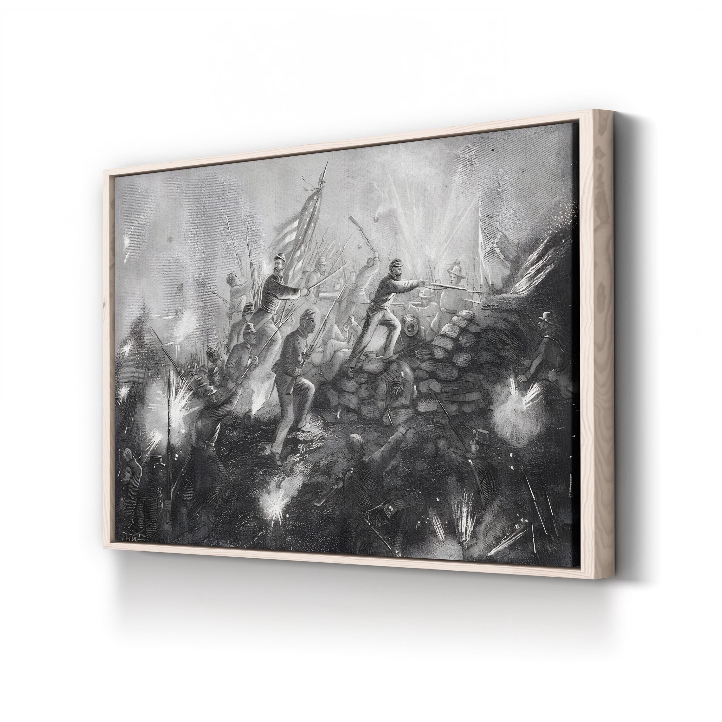 Attack on Fort Wagner, Morris Island, South Carolina (1863) – Framed Civil War Historic Military Illustration Canvas Art