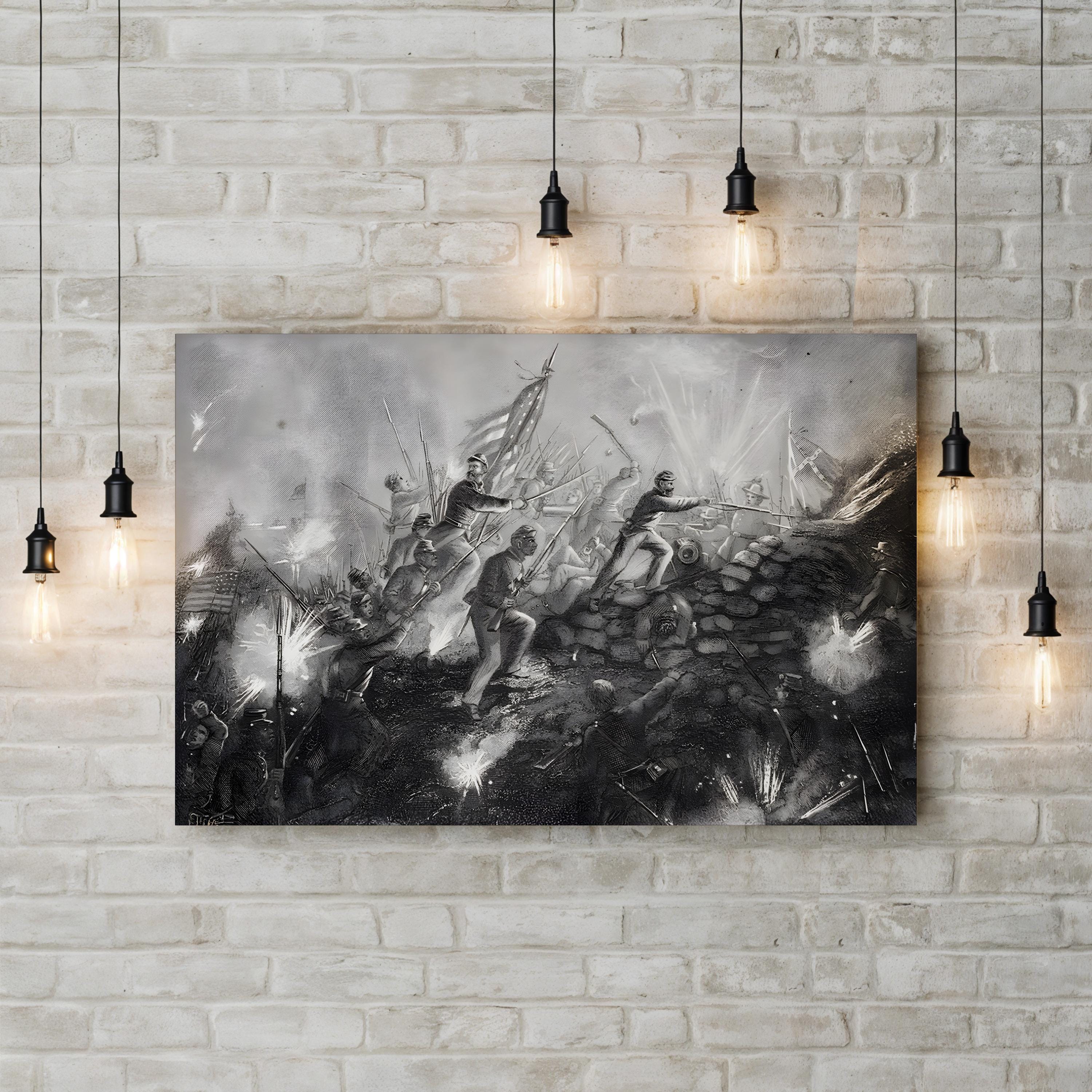 Attack on Fort Wagner, Morris Island, South Carolina (1863) – Framed Civil War Historic Military Illustration Canvas Art
