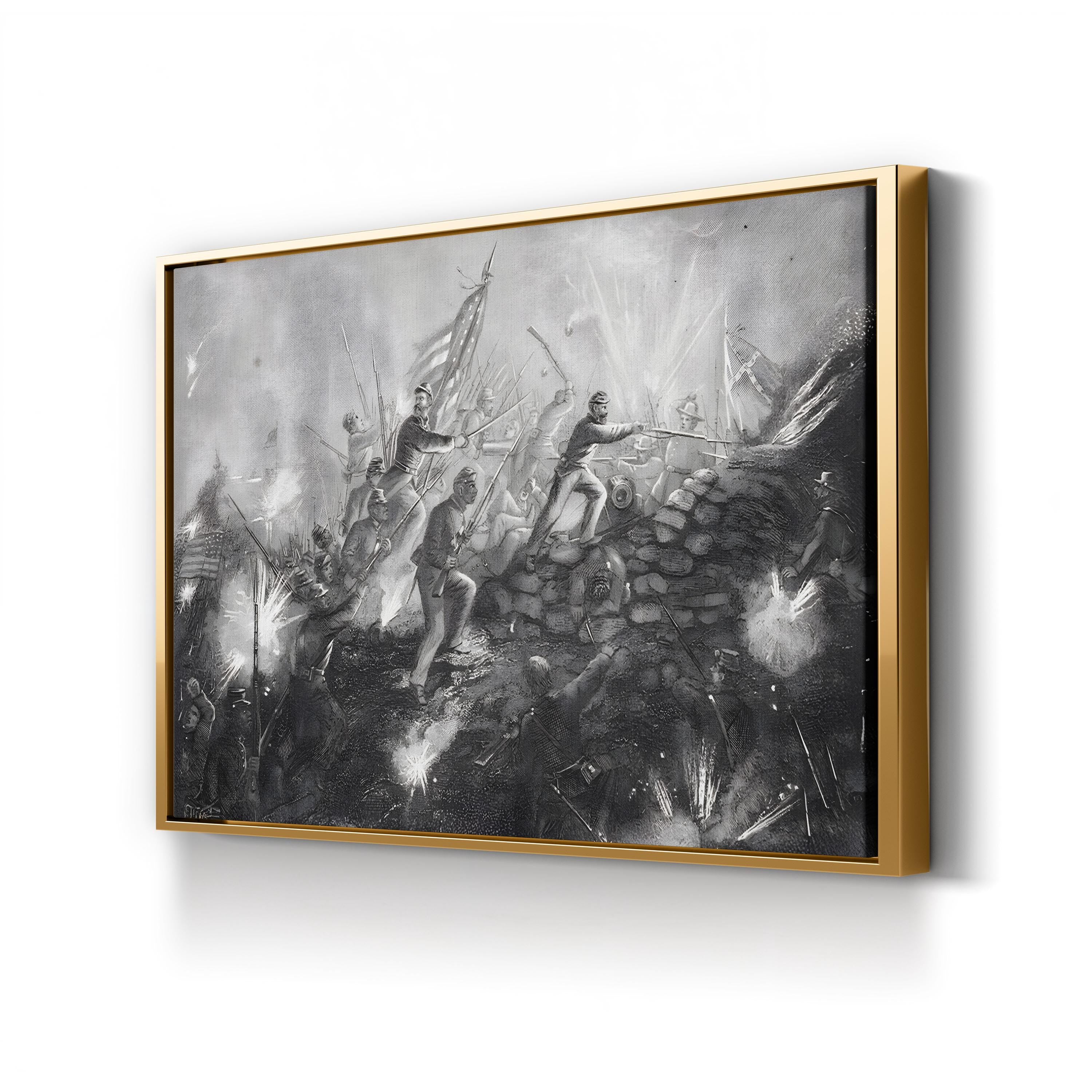 Attack on Fort Wagner, Morris Island, South Carolina (1863) – Framed Civil War Historic Military Illustration Canvas Art