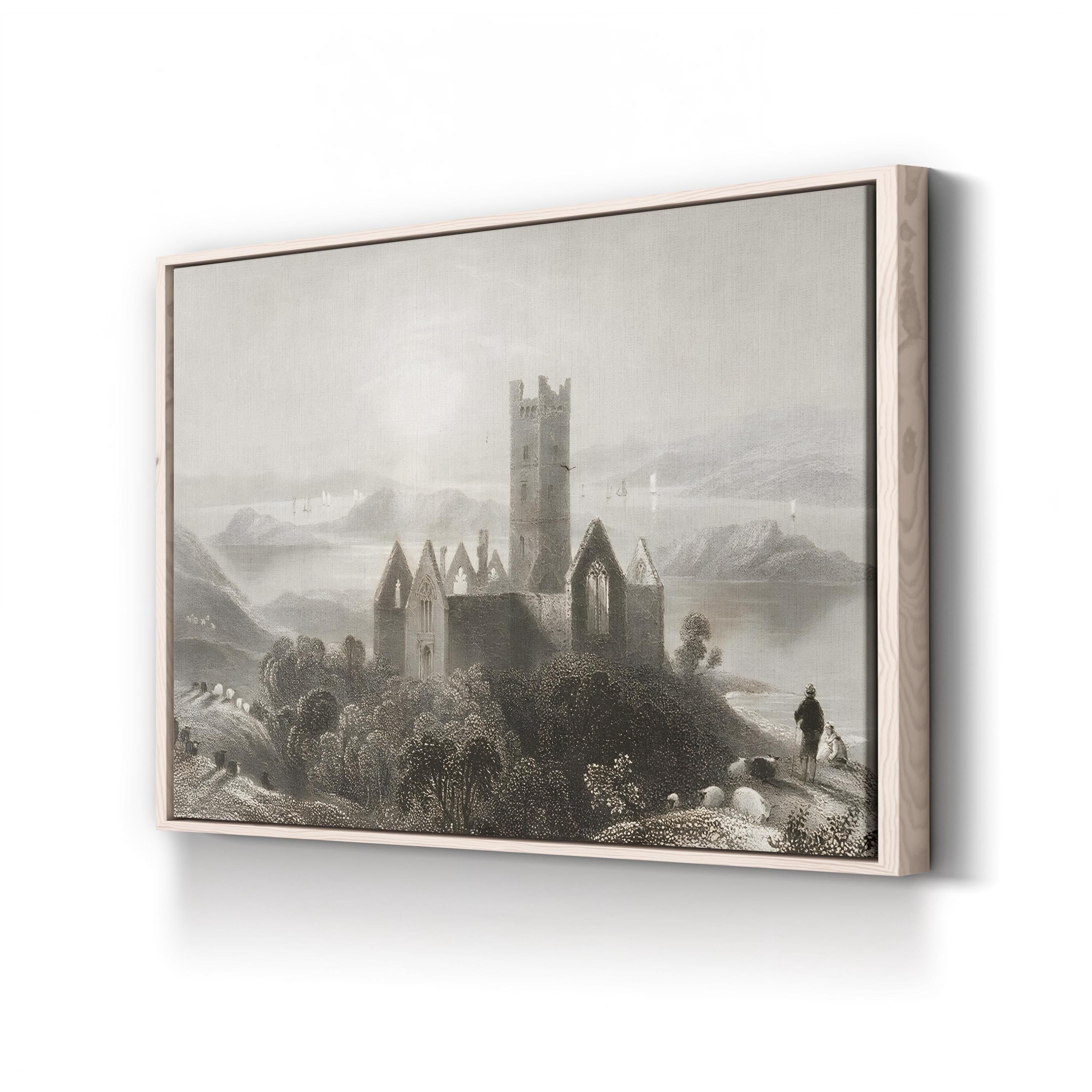 Rosserk Abbey, County Mayo, Ireland Wall Art by William Henry Bartlett – Vintage Irish Landscape Canvas
