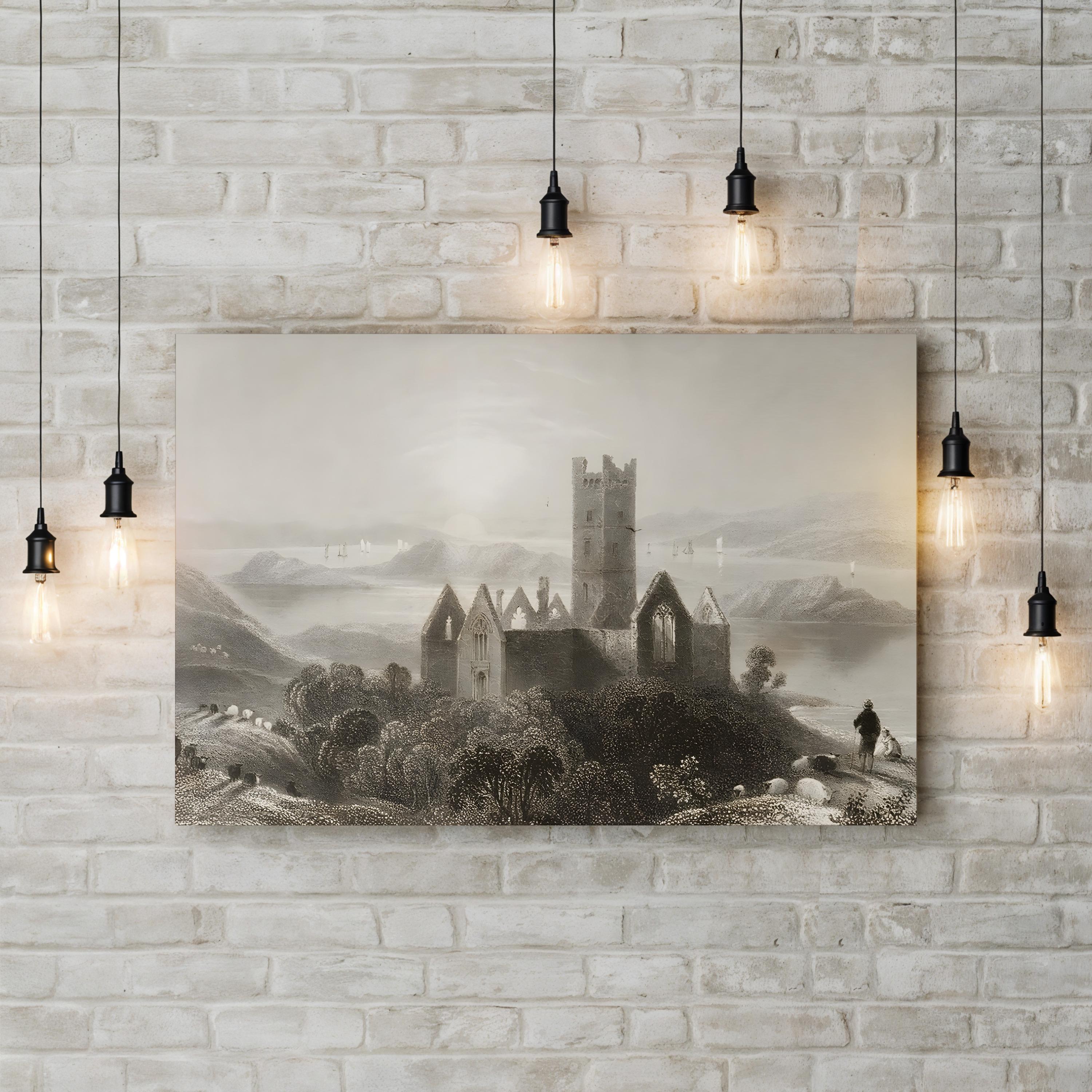 Rosserk Abbey, County Mayo, Ireland Wall Art by William Henry Bartlett – Vintage Irish Landscape Canvas