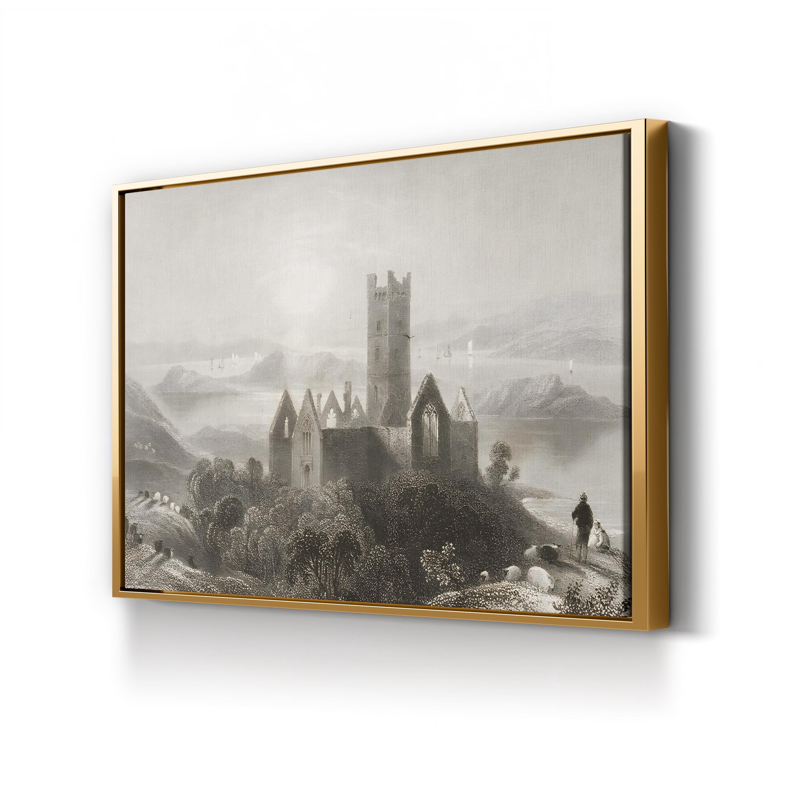 Rosserk Abbey, County Mayo, Ireland Wall Art by William Henry Bartlett – Vintage Irish Landscape Canvas