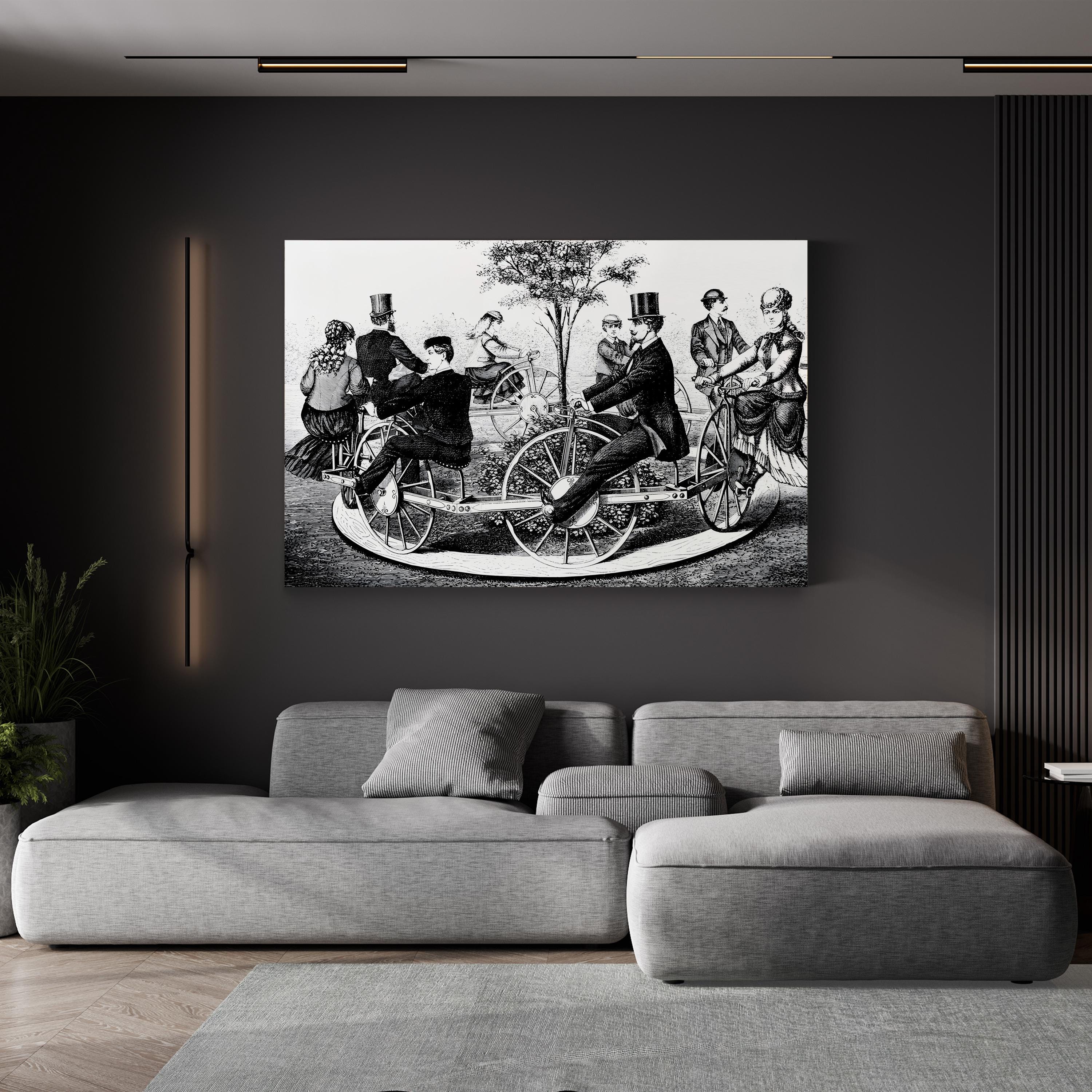 1869 Velocipede Bicycle canvas print displayed in a modern living room