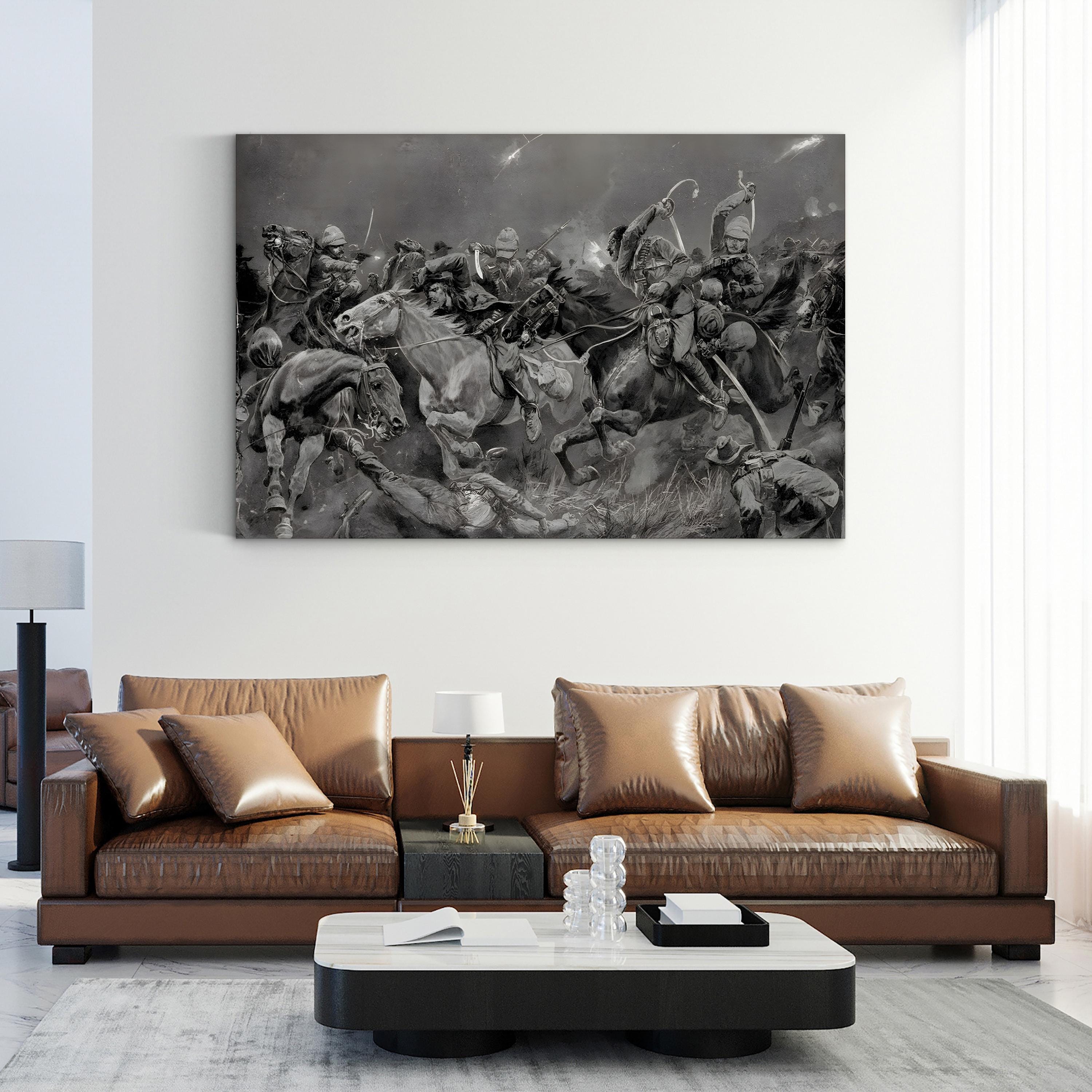 Royal Hussars Battle Charge, 1900 – Period Illustration Wall Art | Vintage Military Canvas Print