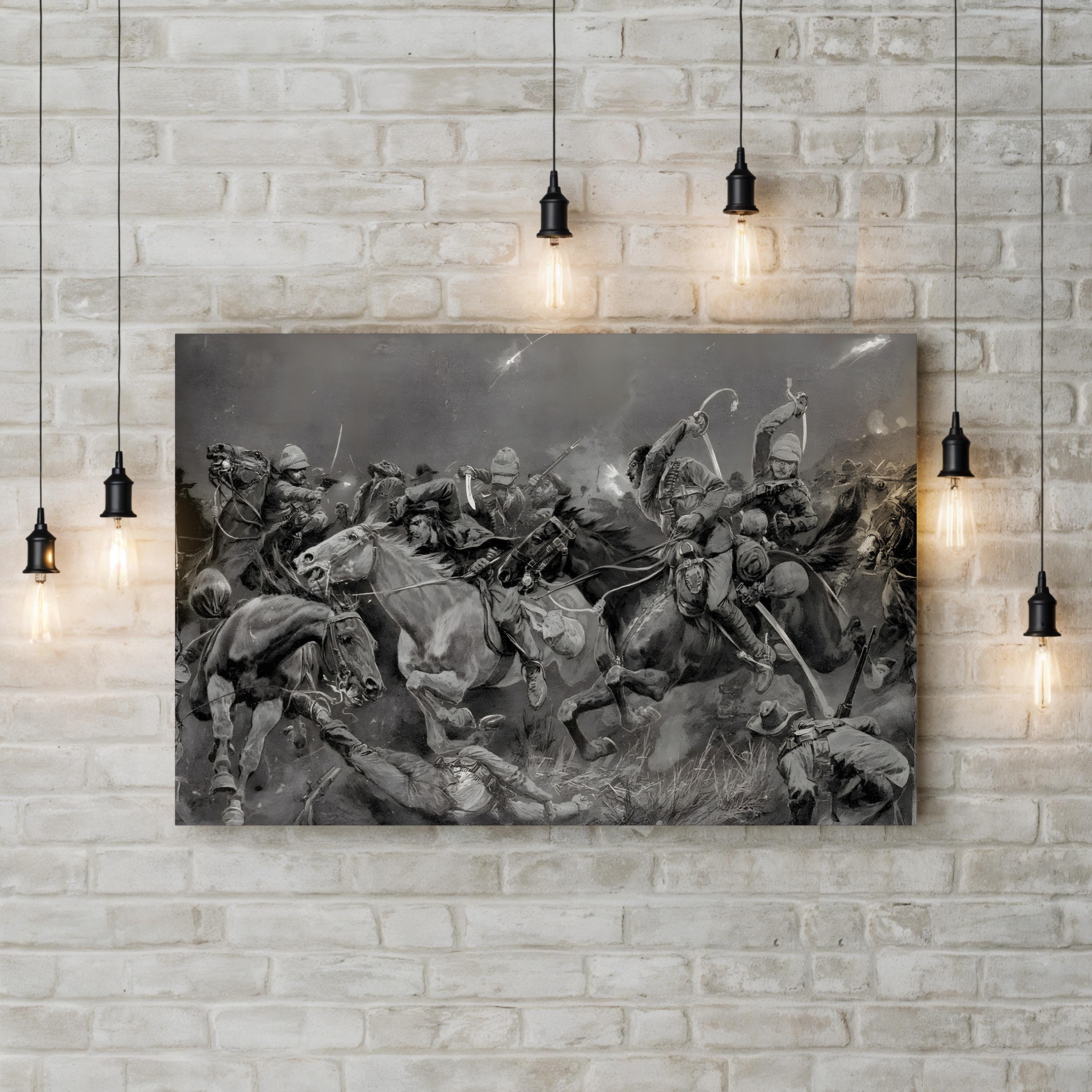 Royal Hussars Battle Charge, 1900 – Period Illustration Wall Art | Vintage Military Canvas Print