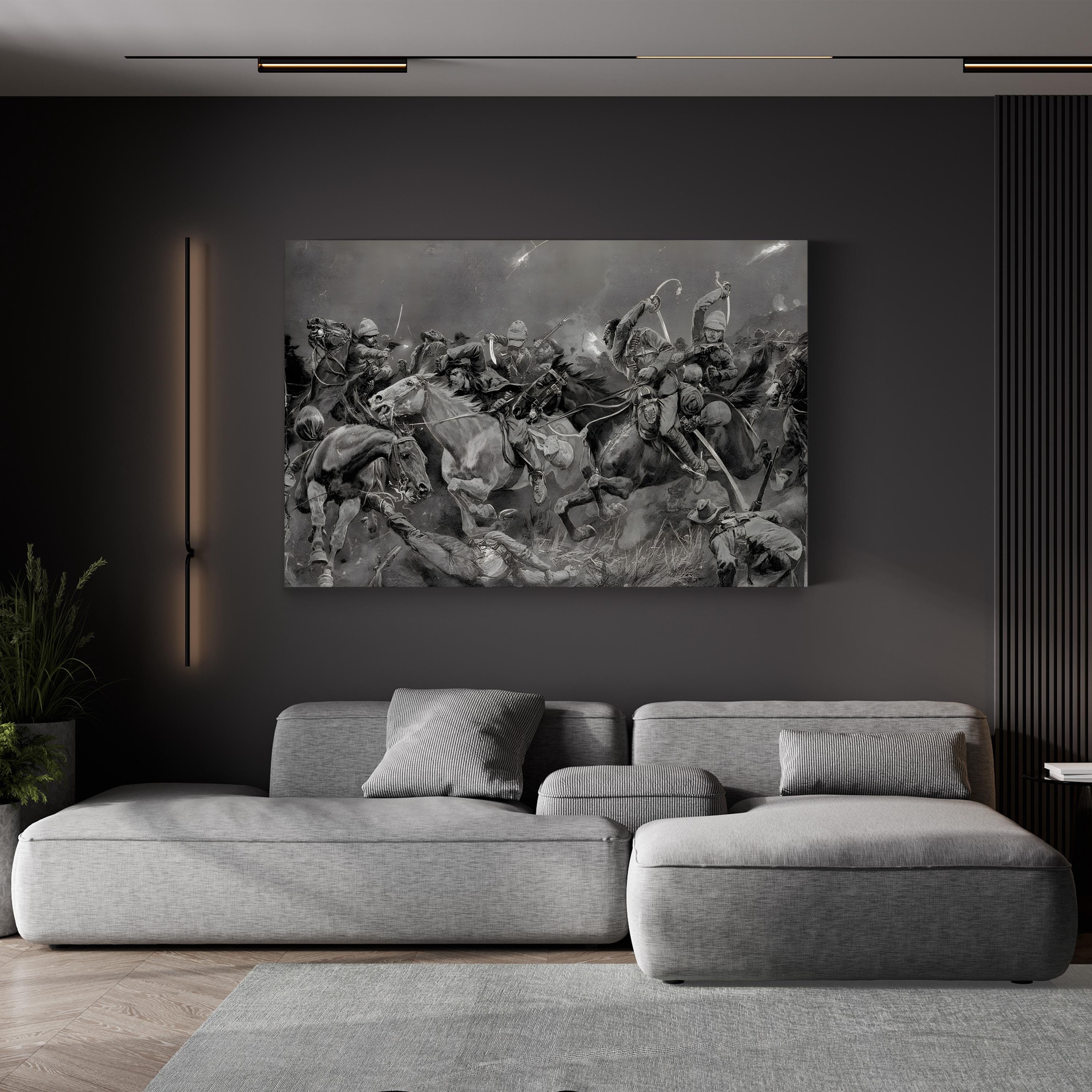 Royal Hussars Battle Charge, 1900 – Period Illustration Wall Art | Vintage Military Canvas Print