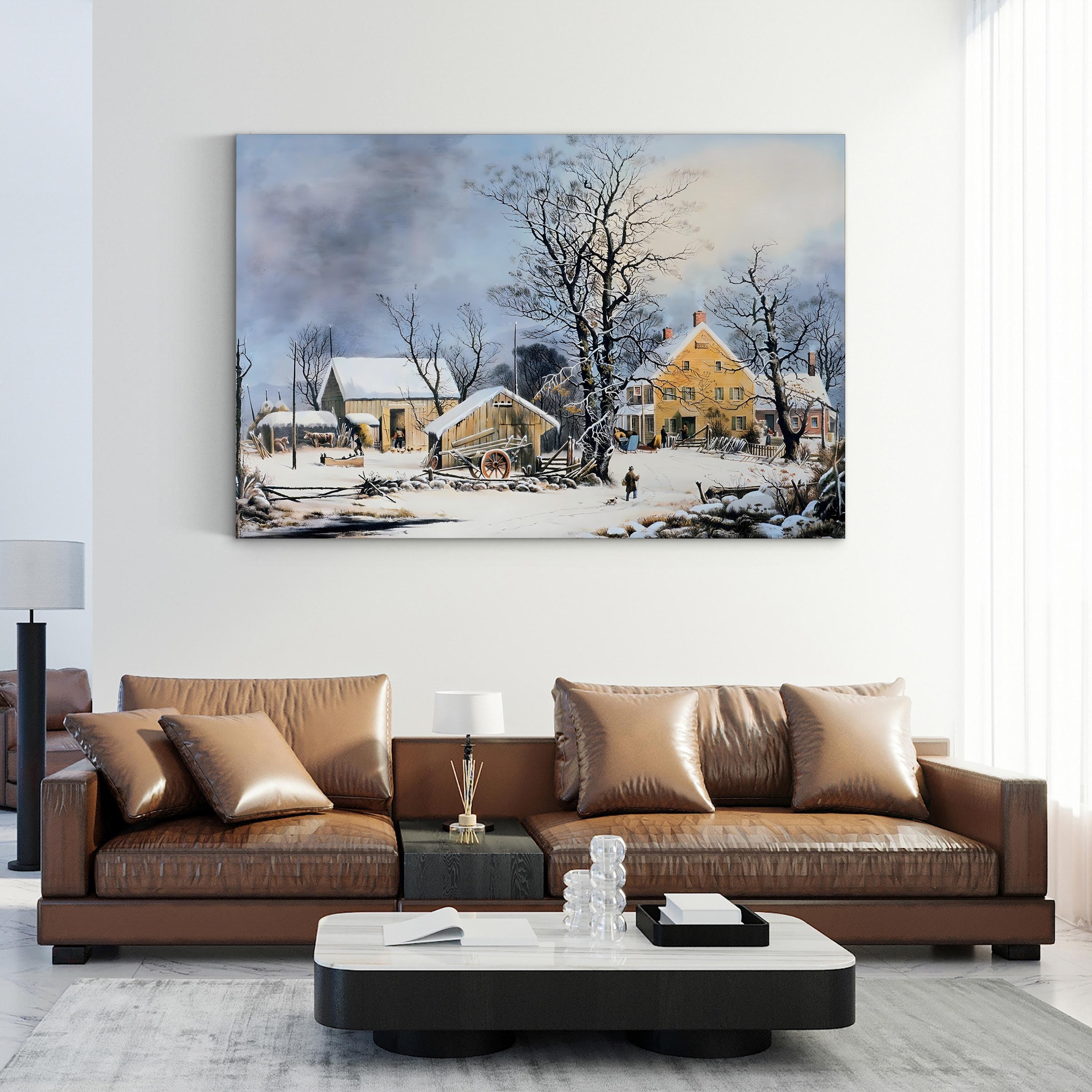 Winter Village Scene, 1864 – Currier & Ives Wall Art | Snowy Landscape Canvas Print