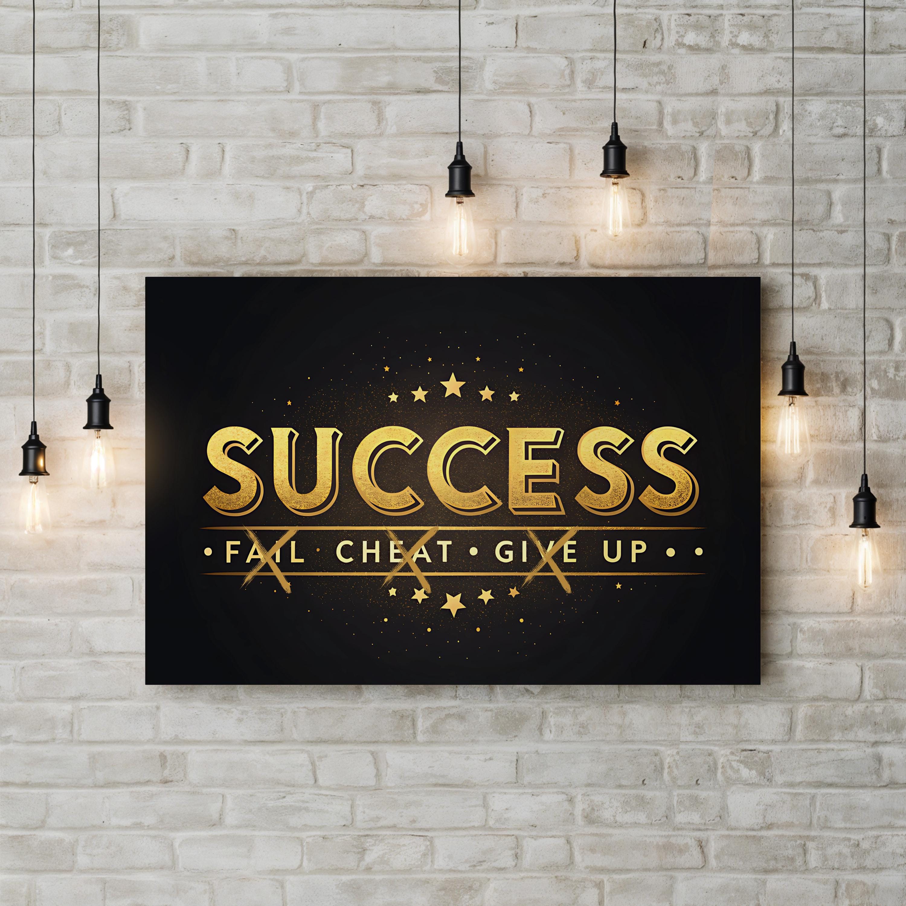 Success Motivational Canvas Wall Art | Modern Gold Typography Design