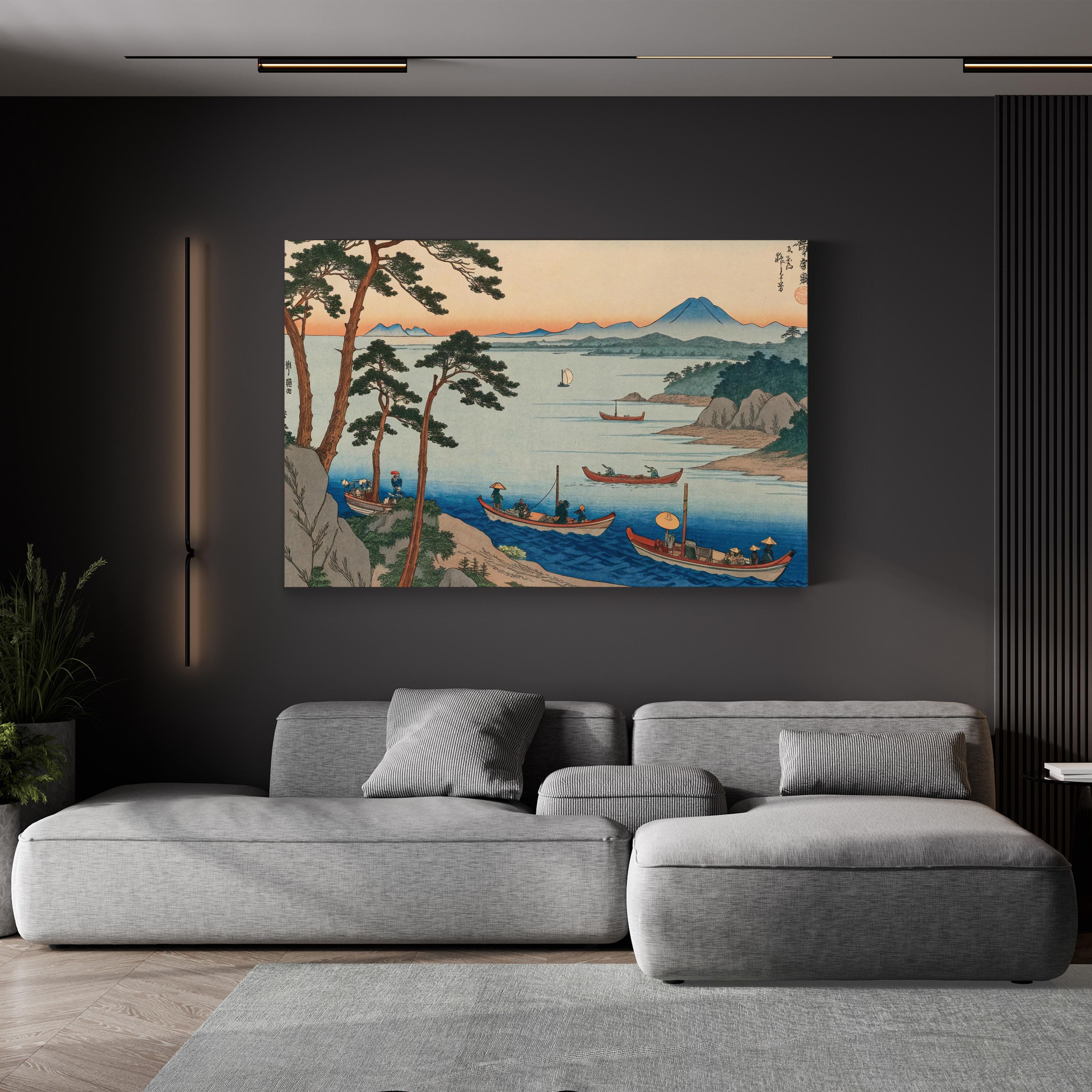 Ukiyo-e Japanese Landscape Canvas Art Print: Vintage Boat Scene