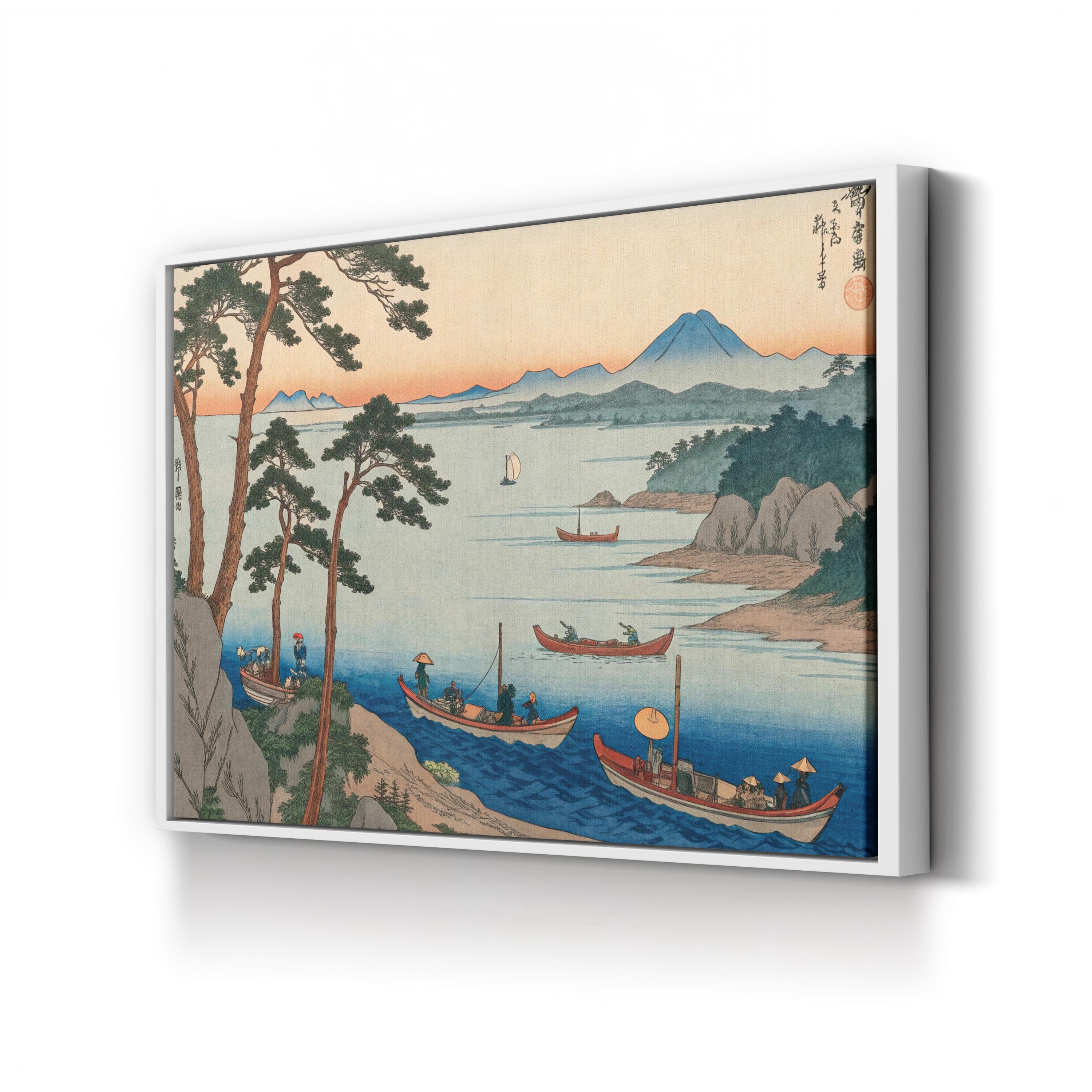 Ukiyo-e Japanese Landscape Canvas Art Print: Vintage Boat Scene