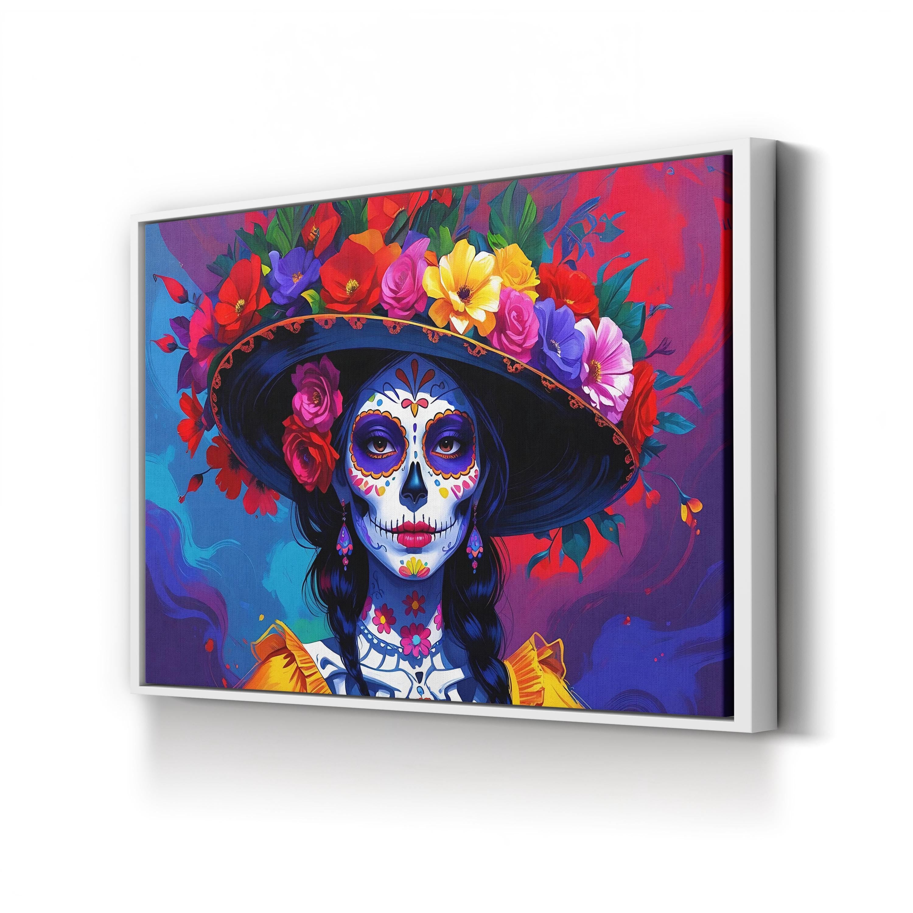 Colorful Sugar Skull Day of the Dead Pop Portrait Canvas Art