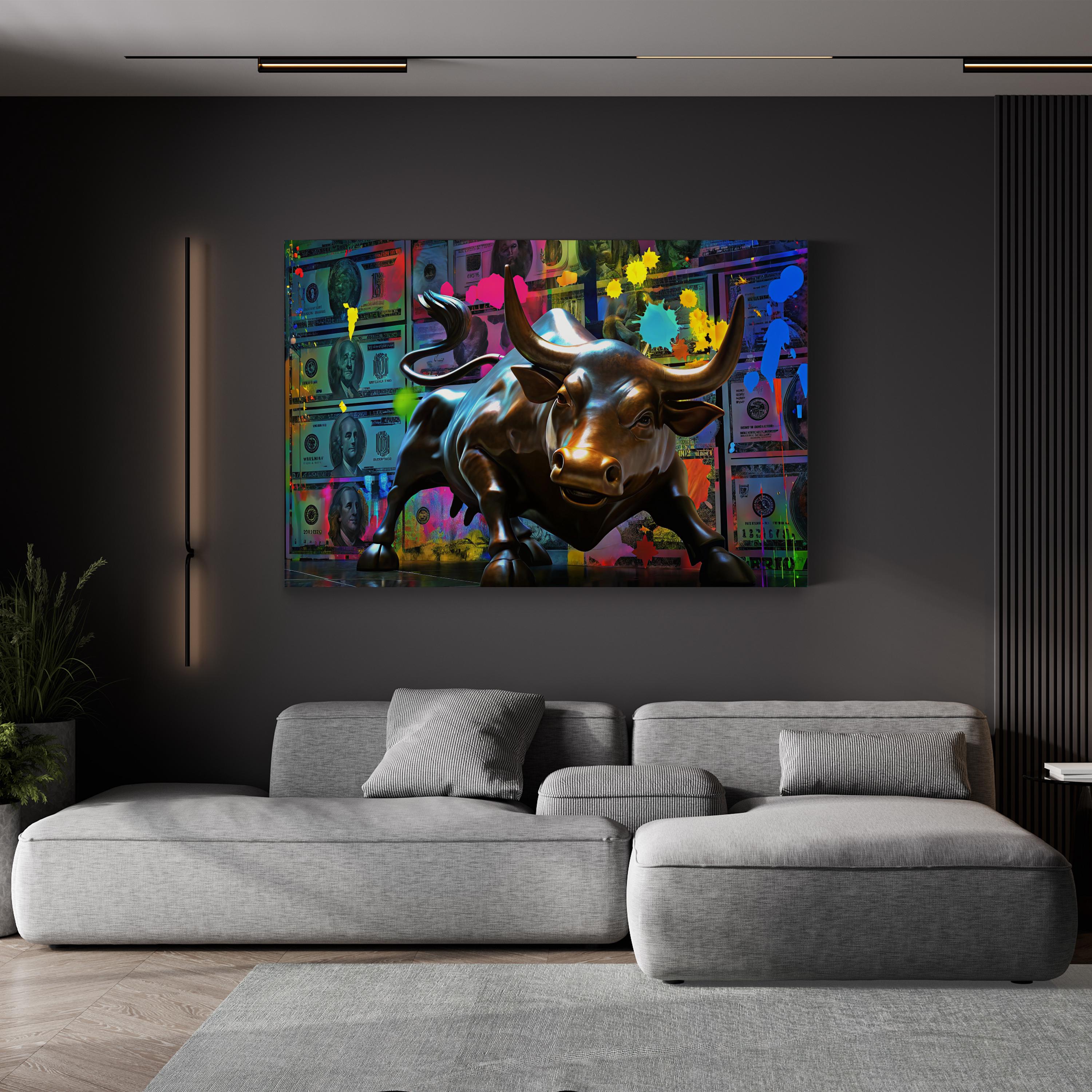Vibrant Wall Street Bull Canvas Art Print: Modern Finance Pop Art