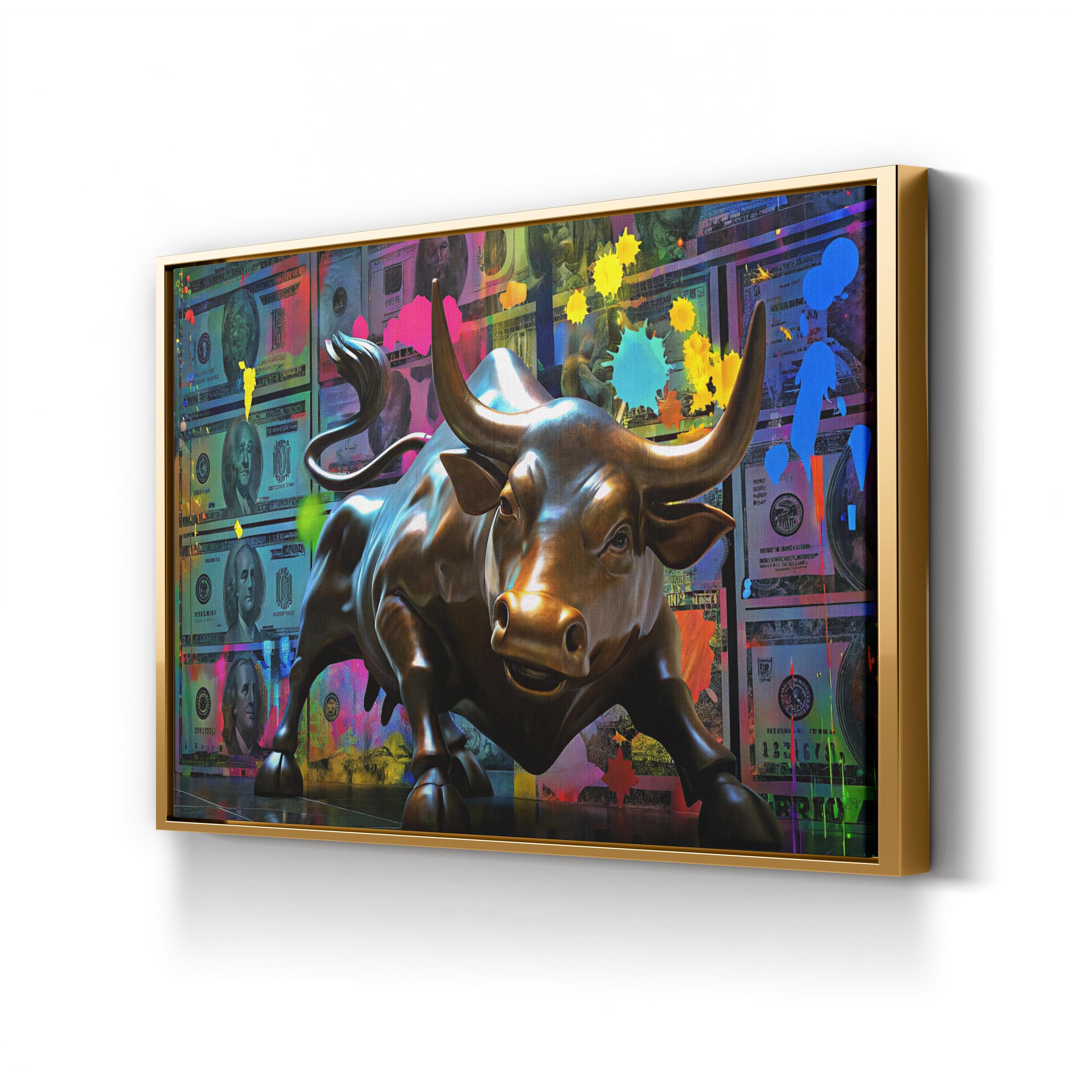 Vibrant Wall Street Bull Canvas Art Print: Modern Finance Pop Art