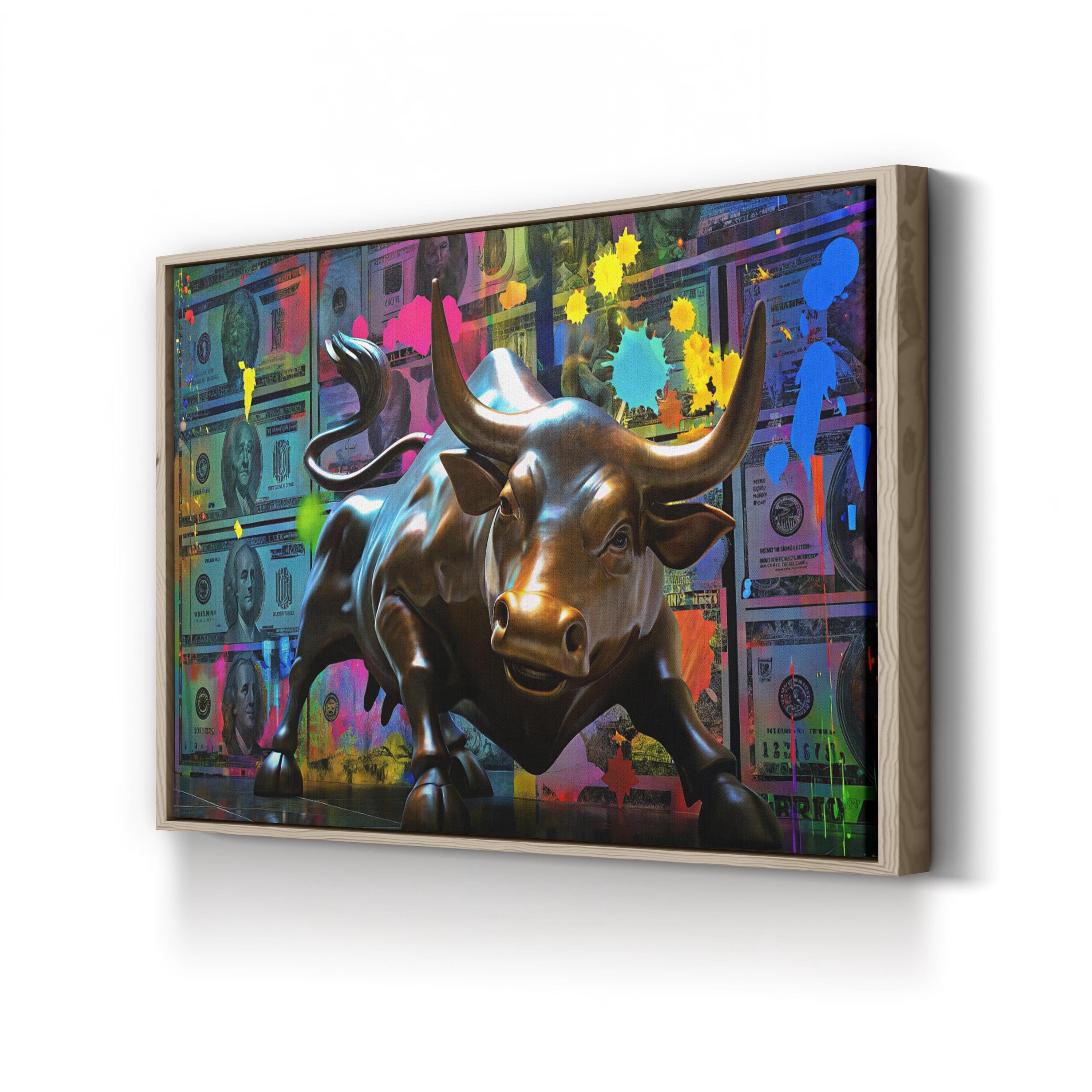 Vibrant Wall Street Bull Canvas Art Print: Modern Finance Pop Art