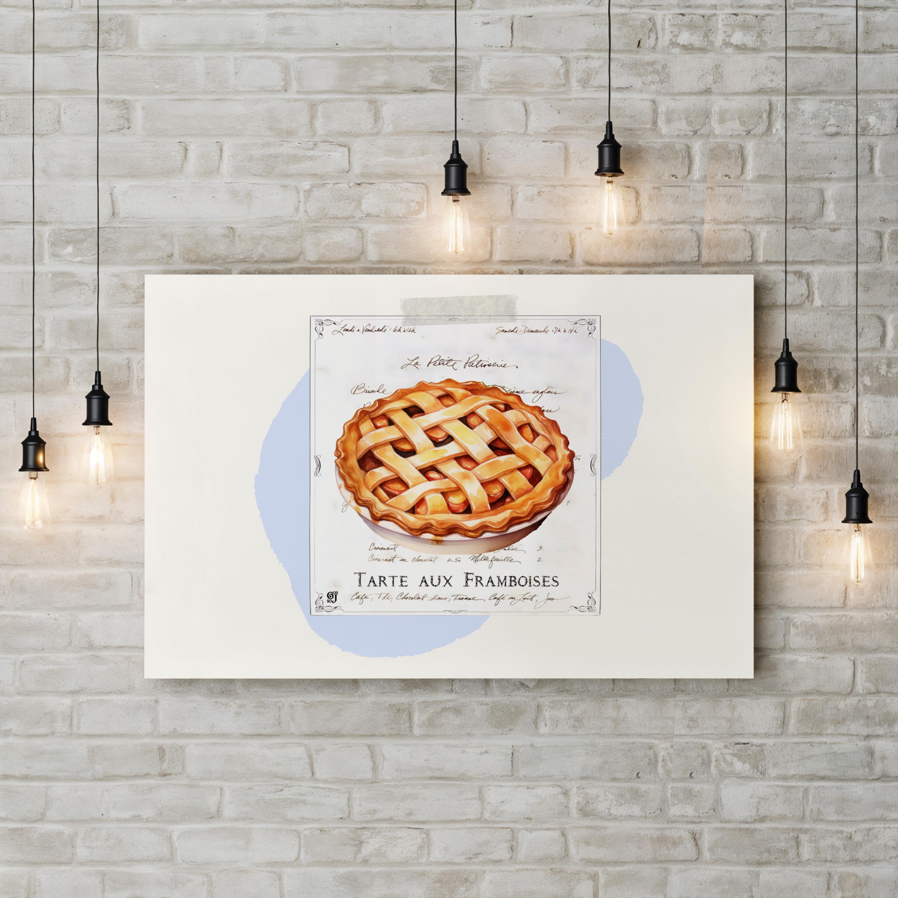 Vintage French Raspberry Bakery Pastry Illustration Wall Art