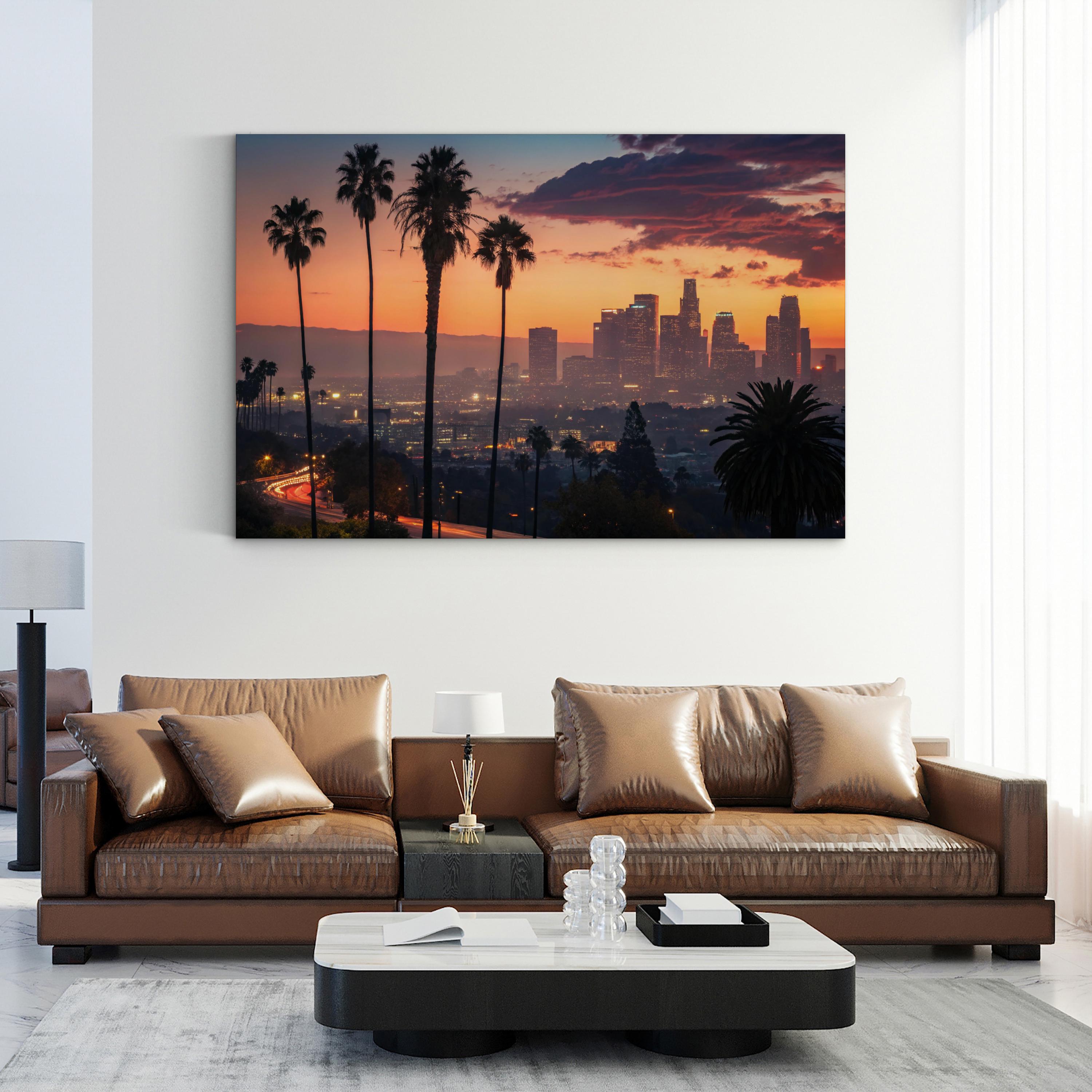 Los Angeles Sunset Wall Art | Palm Trees Cityscape, California Photography Canvas