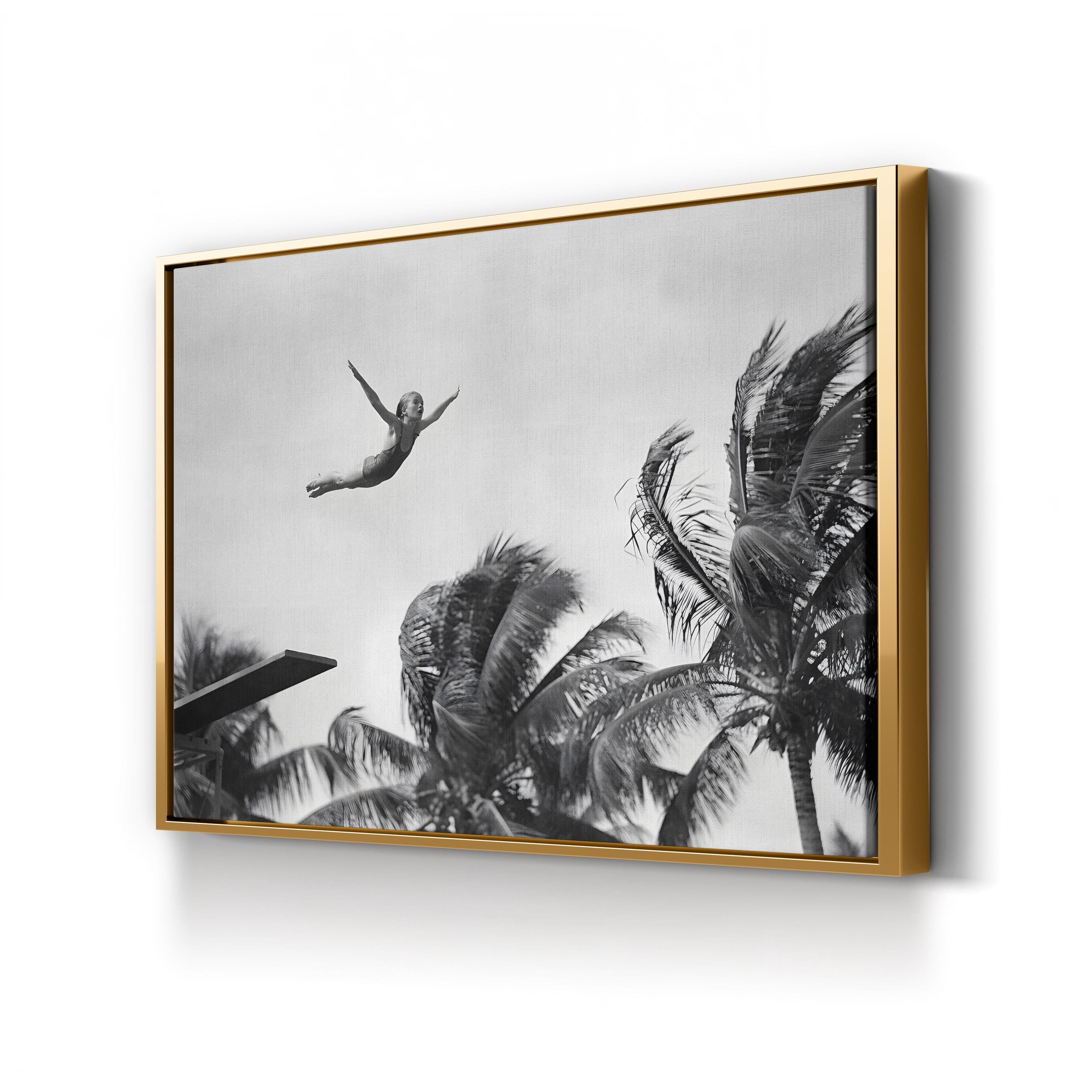 Diving Girl Poolside, 1930s – Vintage Photography Wall Art | Black & White Sports Canvas Print