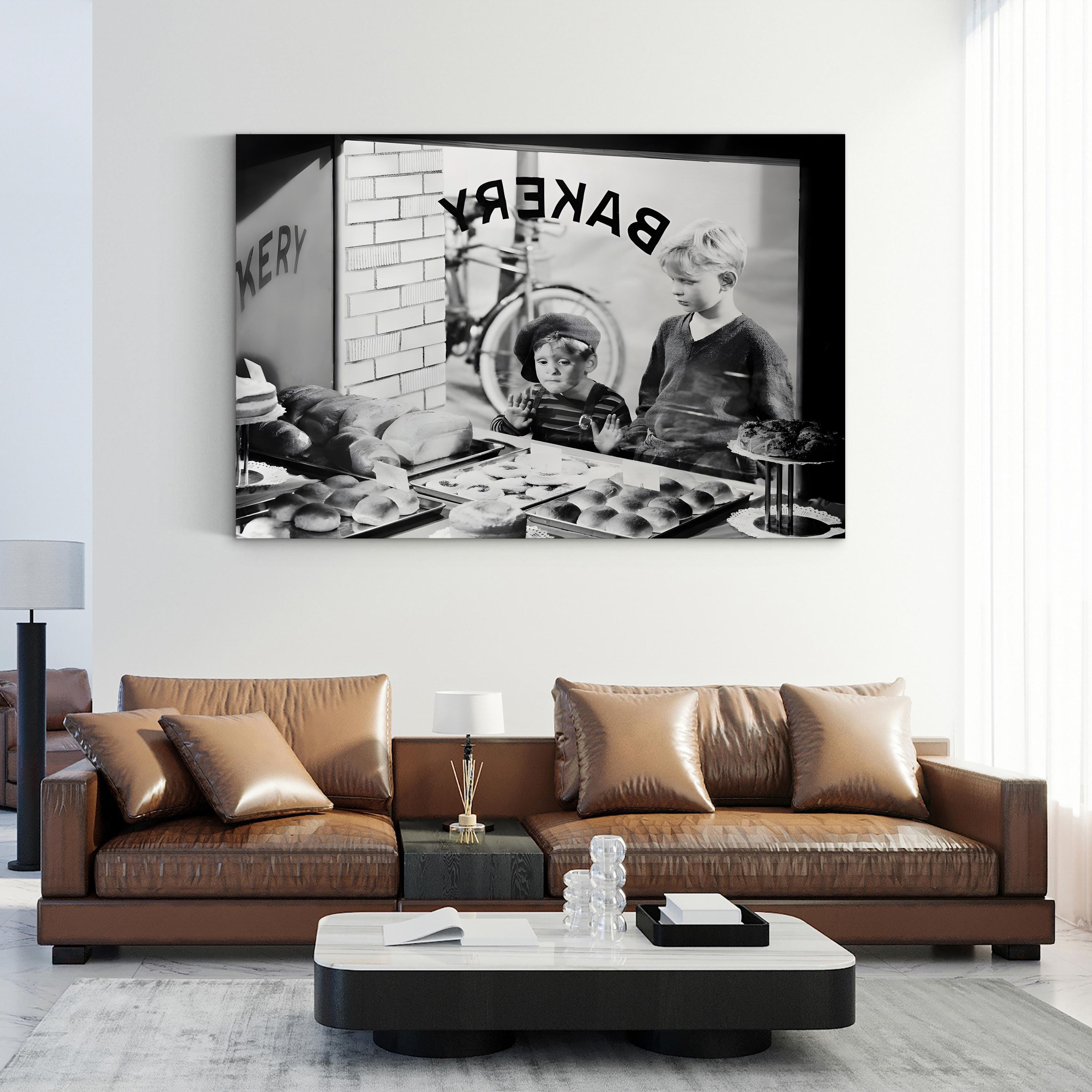 1930s Bakery with Children – Vintage Photography Wall Art | Black & White Kitchen Canvas Print