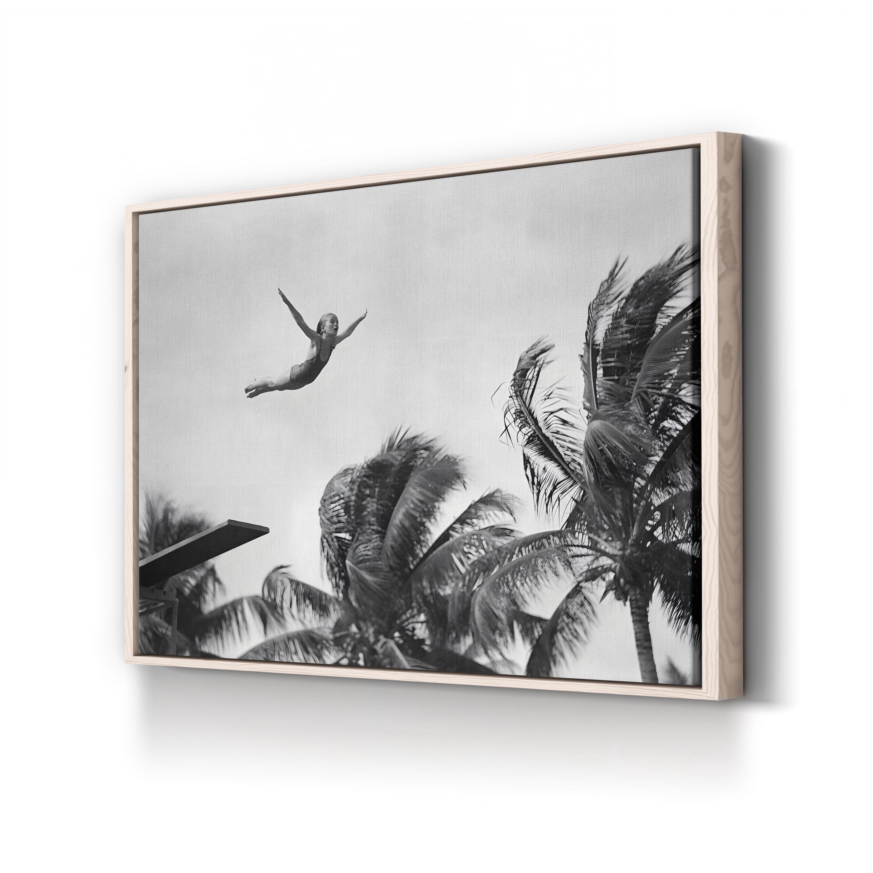 Diving Girl Poolside, 1930s – Vintage Photography Wall Art | Black & White Sports Canvas Print