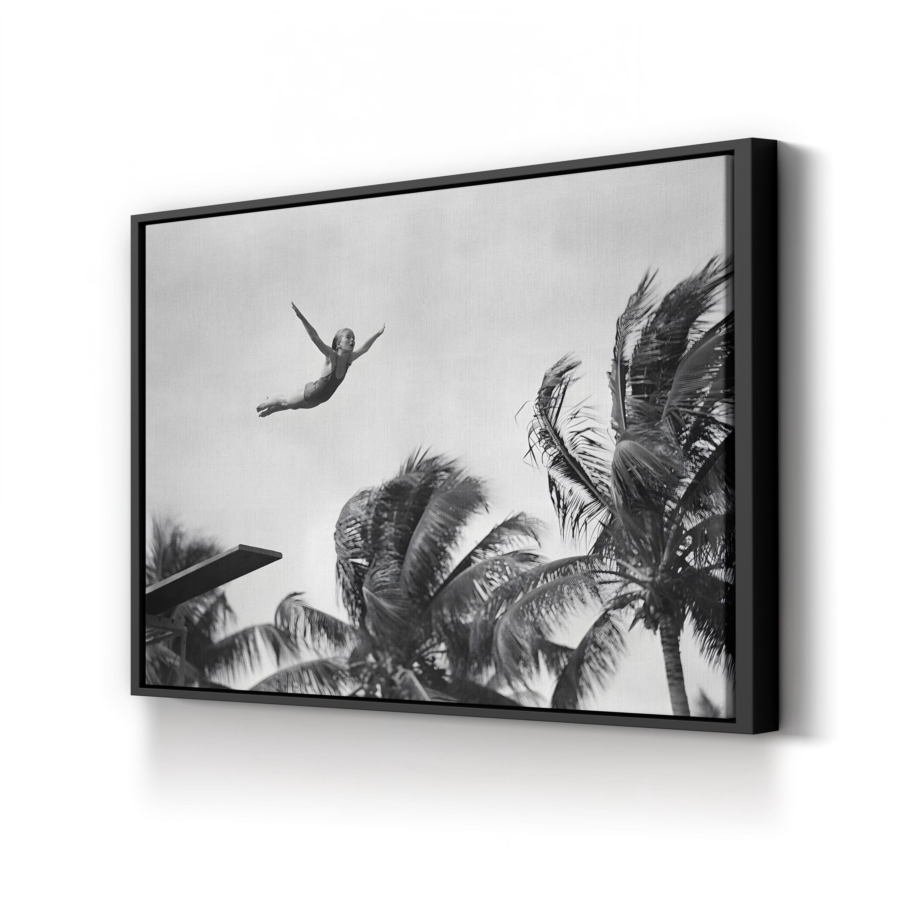 Diving Girl Poolside, 1930s – Vintage Photography Wall Art | Black & White Sports Canvas Print
