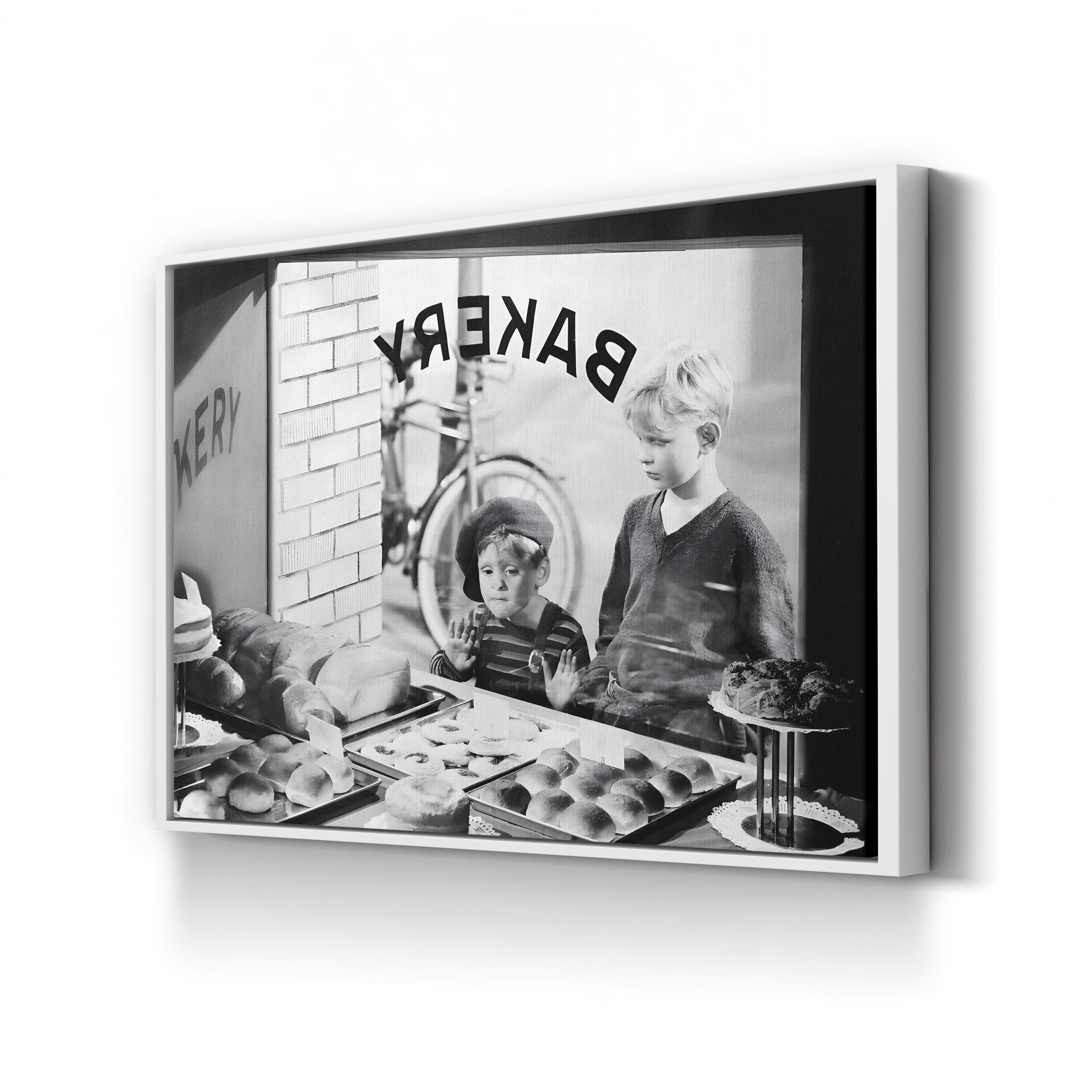 1930s Bakery with Children – Vintage Photography Wall Art | Black & White Kitchen Canvas Print