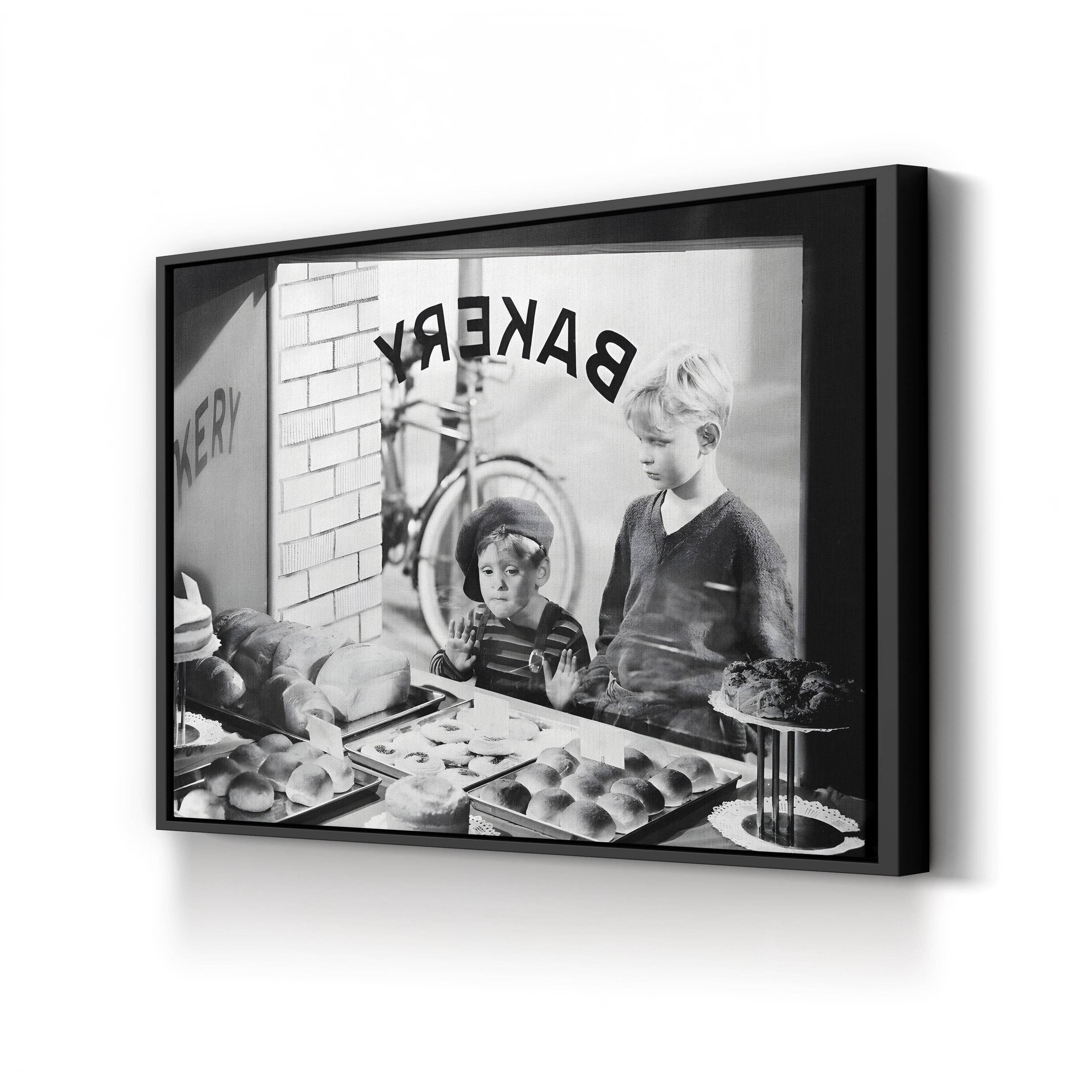 1930s Bakery with Children – Vintage Photography Wall Art | Black & White Kitchen Canvas Print