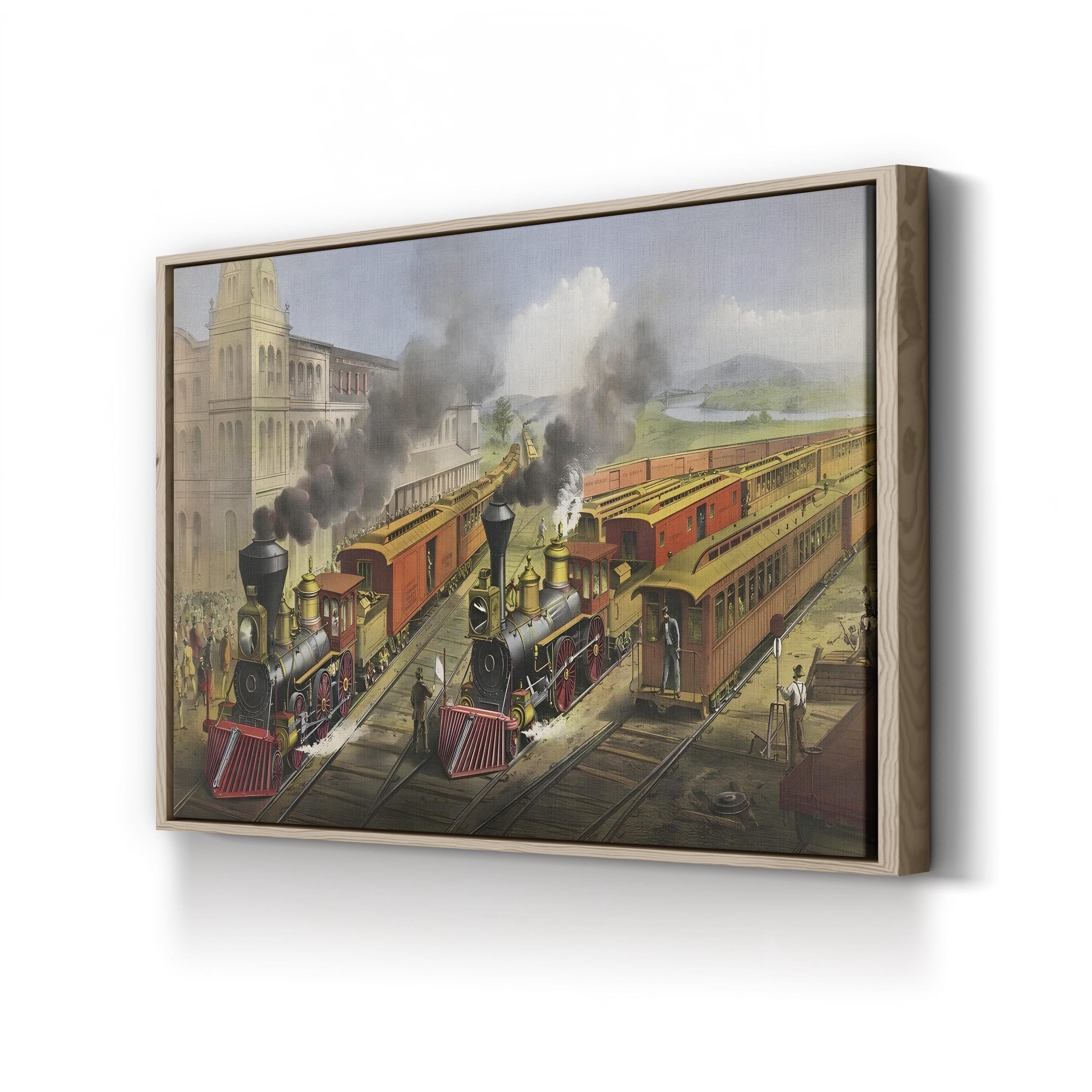 Lightning Express Trains Leaving the Junction Wall Art | 19th Century American Railroad Scene Print