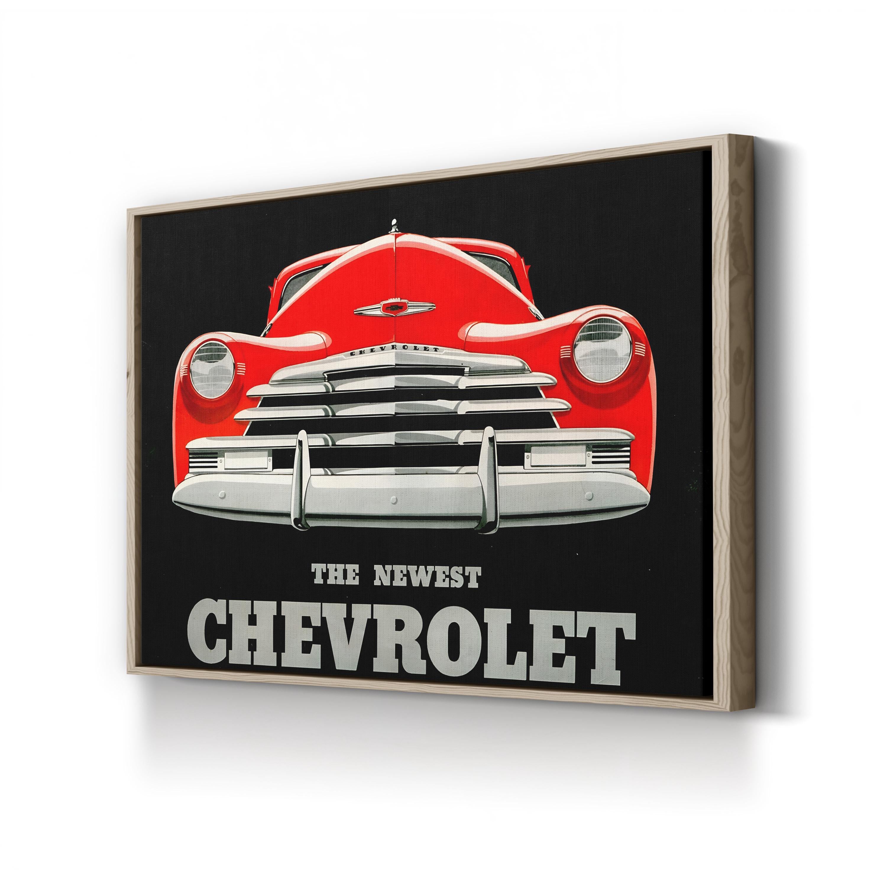 1940s Chevrolet Red Coupe – Period Advertisement Wall Art | Classic Automotive Canvas Print