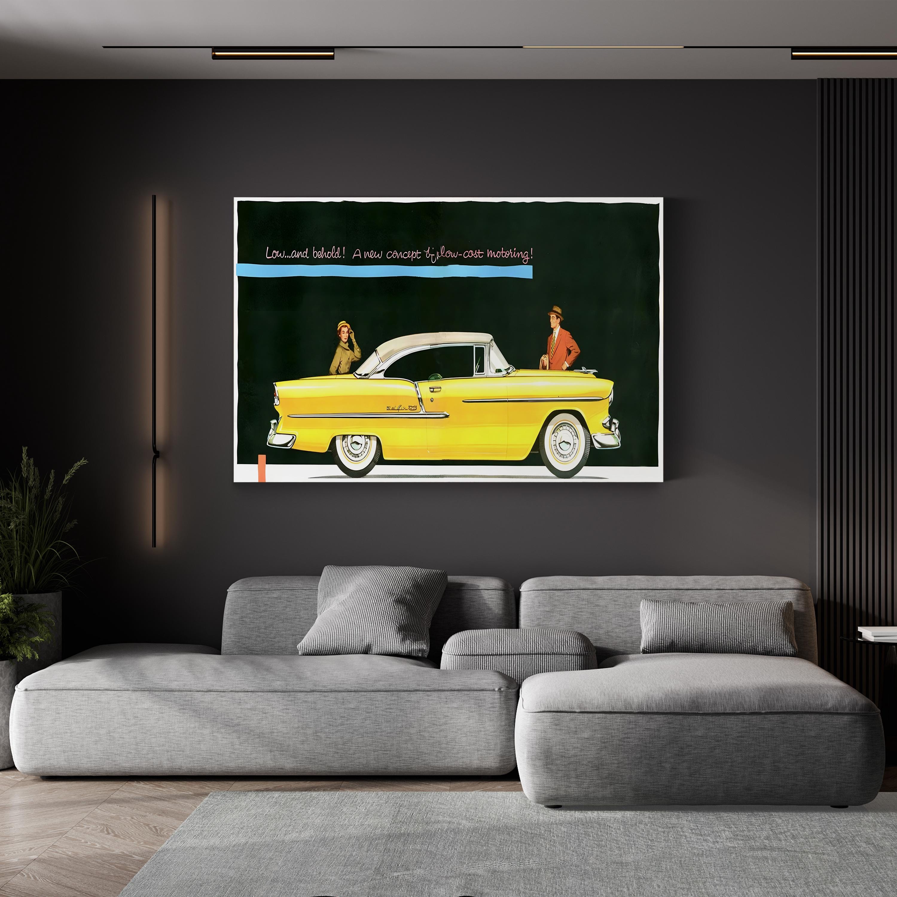 1950s Chevrolet Yellow Car Ad – Period Advertisement Wall Art | Retro Automotive Canvas Print