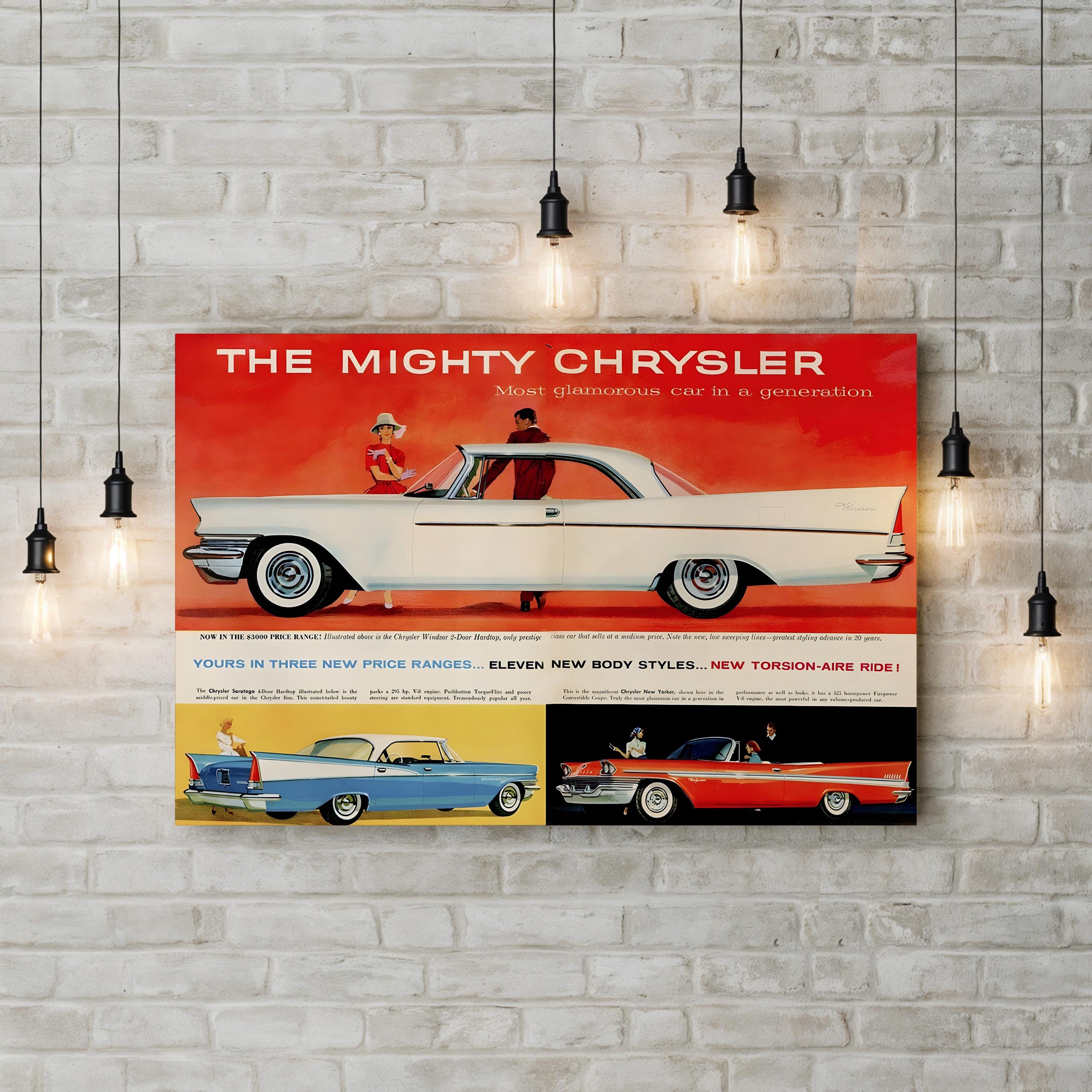 1950s Chrysler Red & White Auto Ad – Period Advertisement Wall Art | Retro Automotive Canvas Print