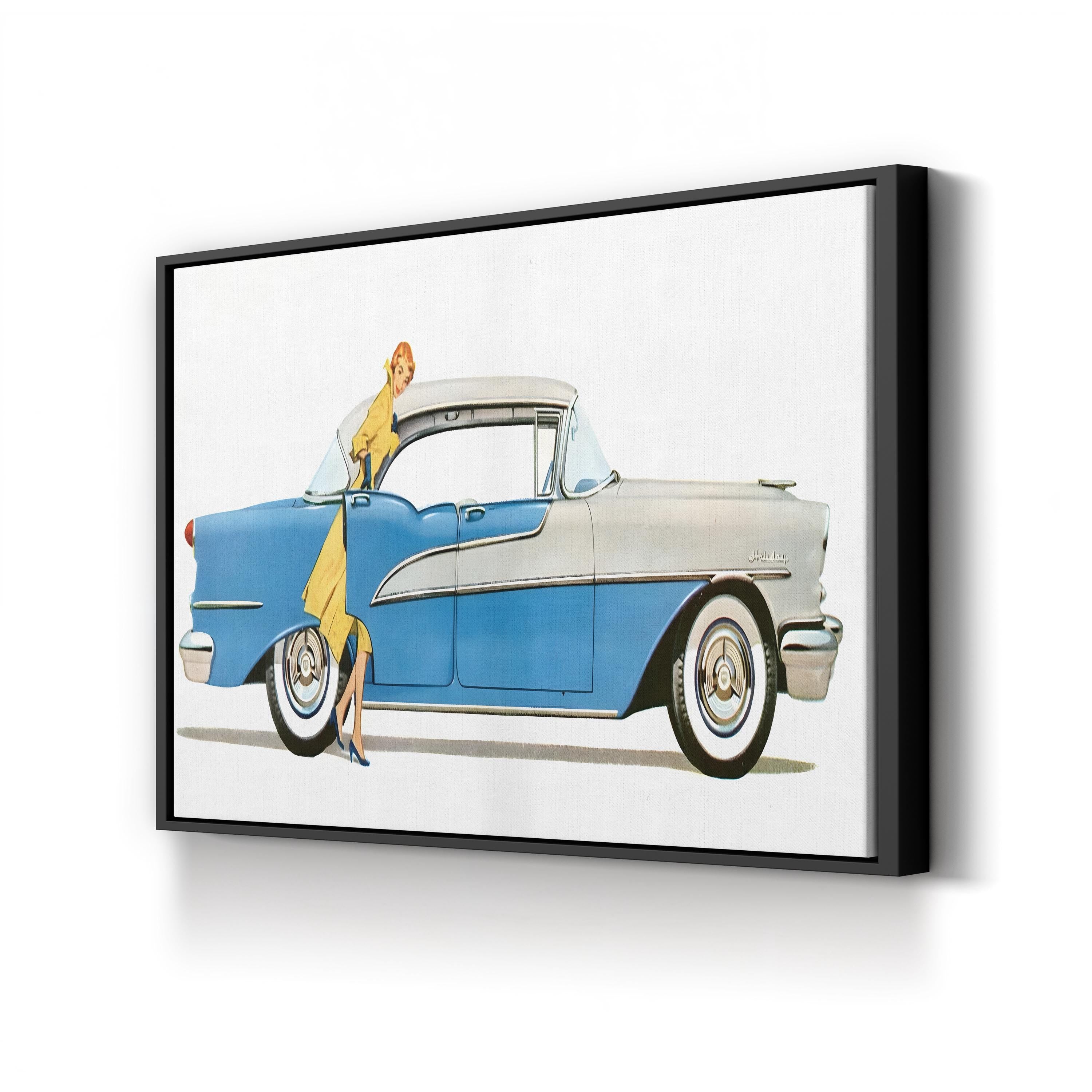 1950s Oldsmobile Sky-Blue Convertible – Period Advertisement Wall Art | Mid-Century Automotive Canvas Print