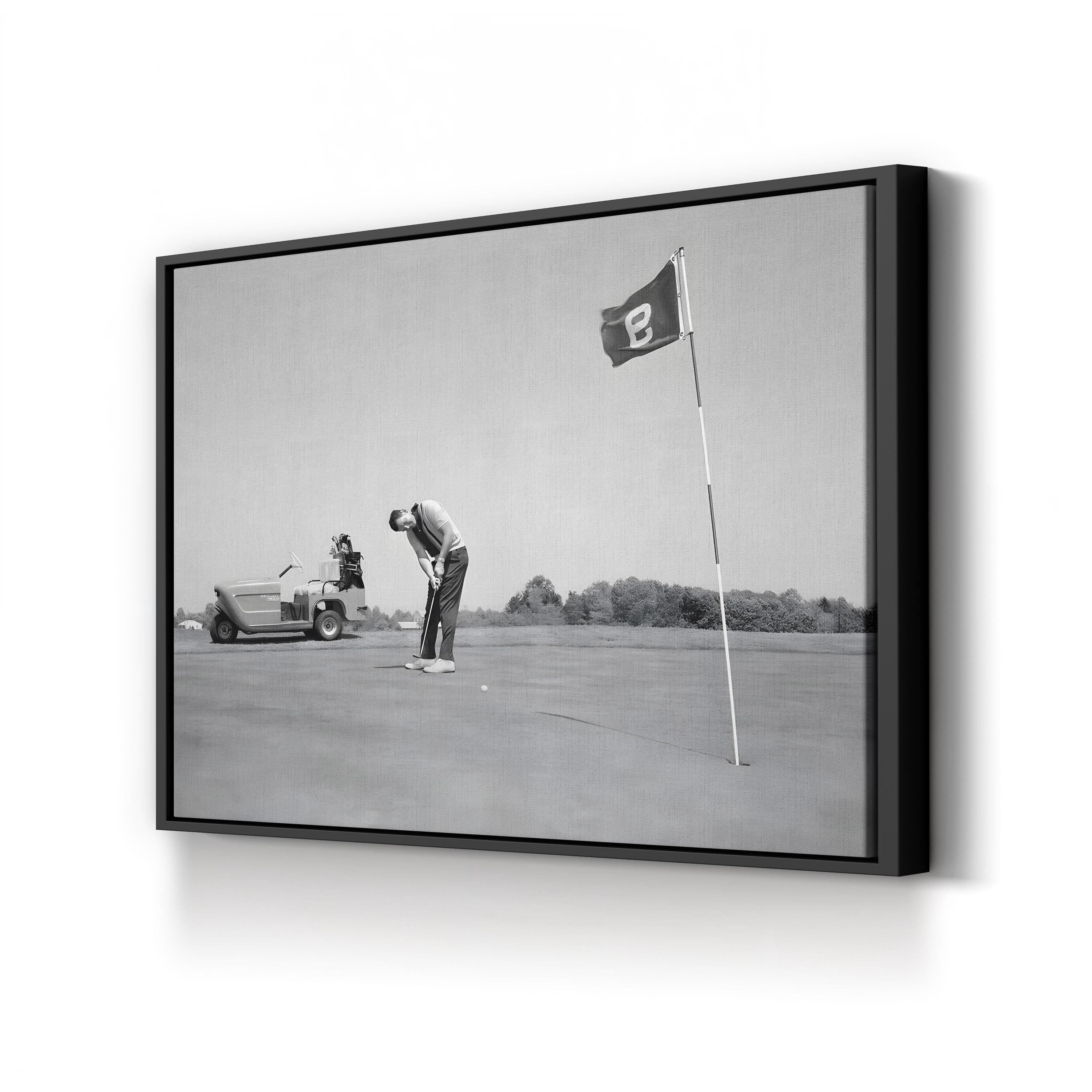 1950s Golfer on the Green canvas print in Black frame