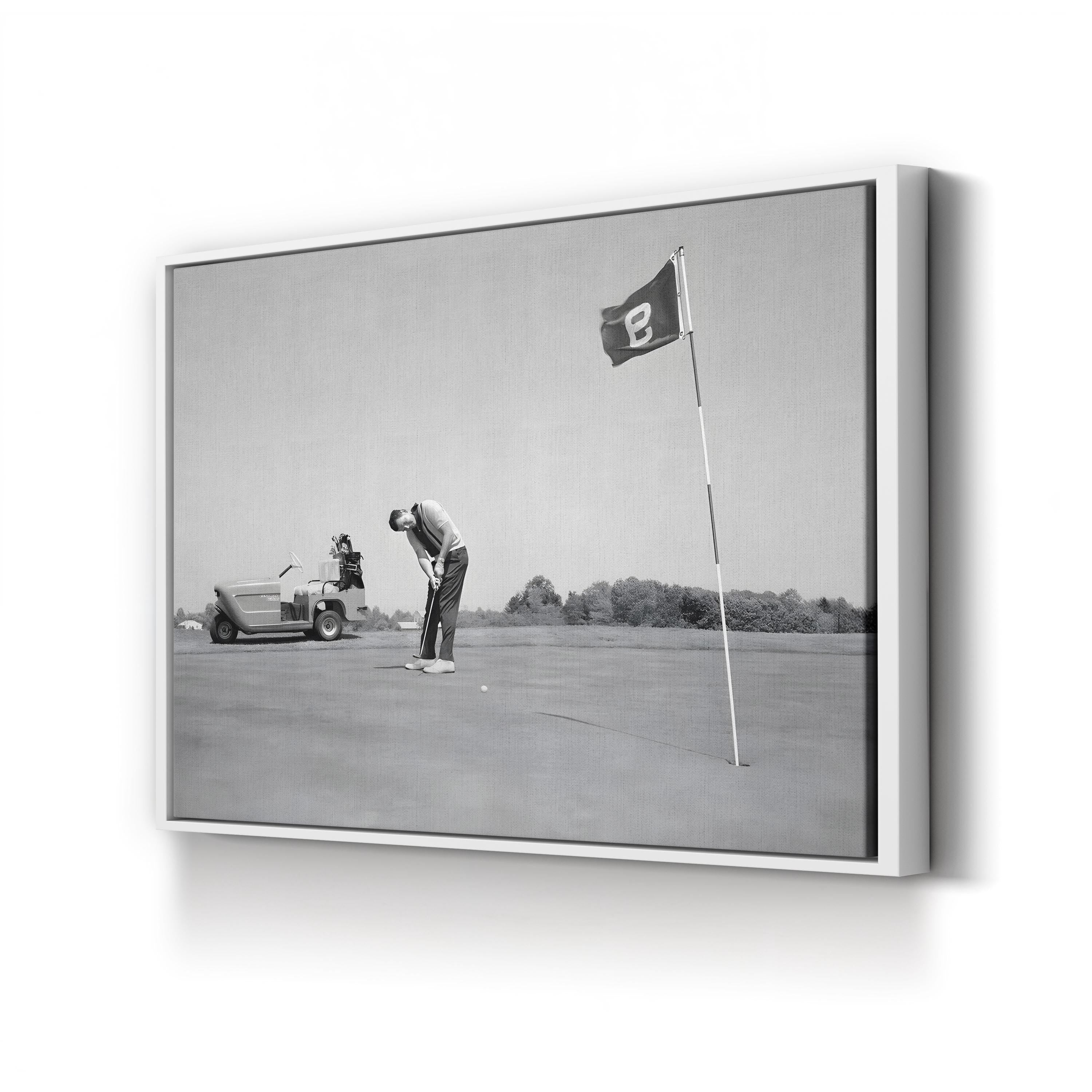 1950s Golfer on the Green canvas print in White frame