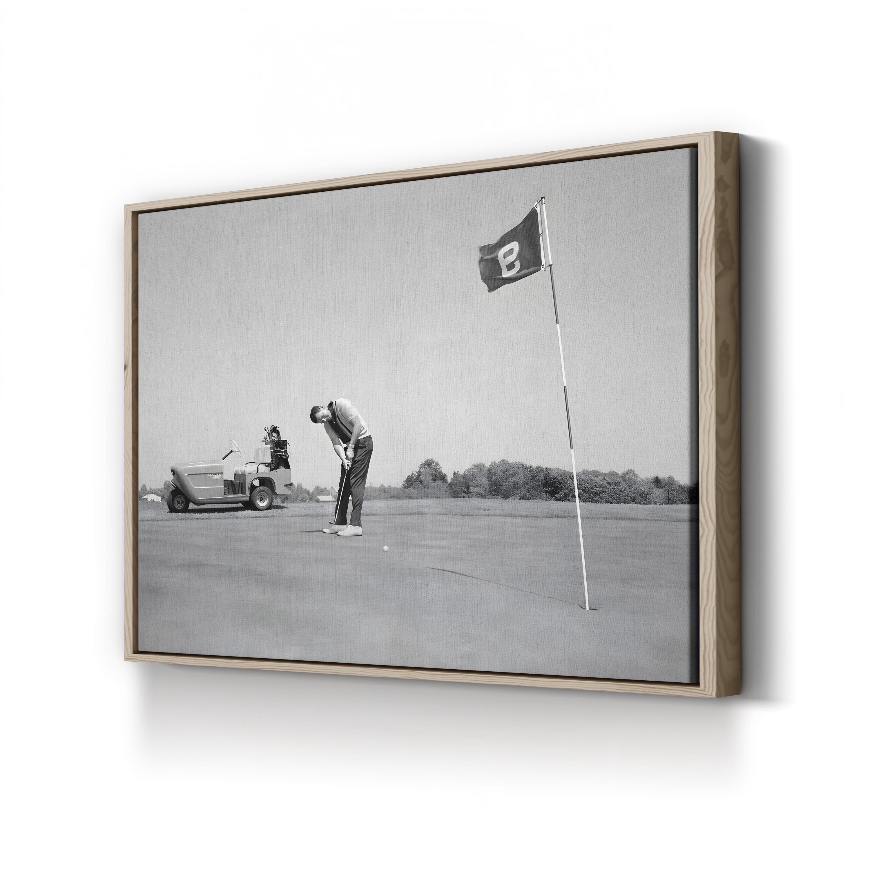 1950s Golfer on the Green canvas print in Oak frame