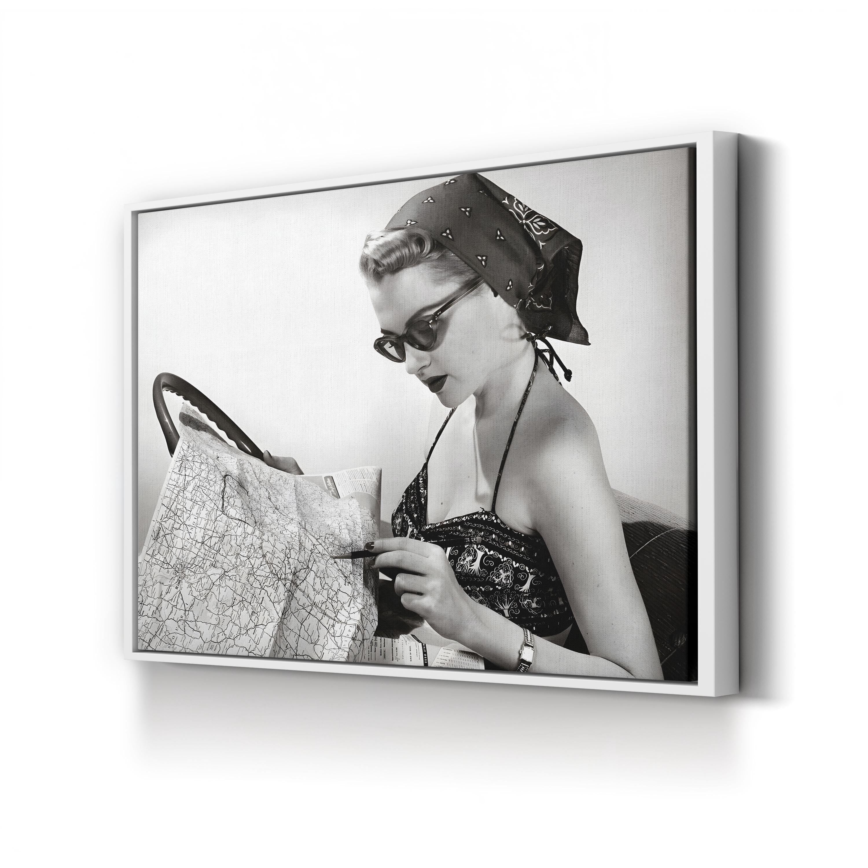 1950s Pin-Up with Road Map – Vintage Photography Wall Art | Retro Canvas Print