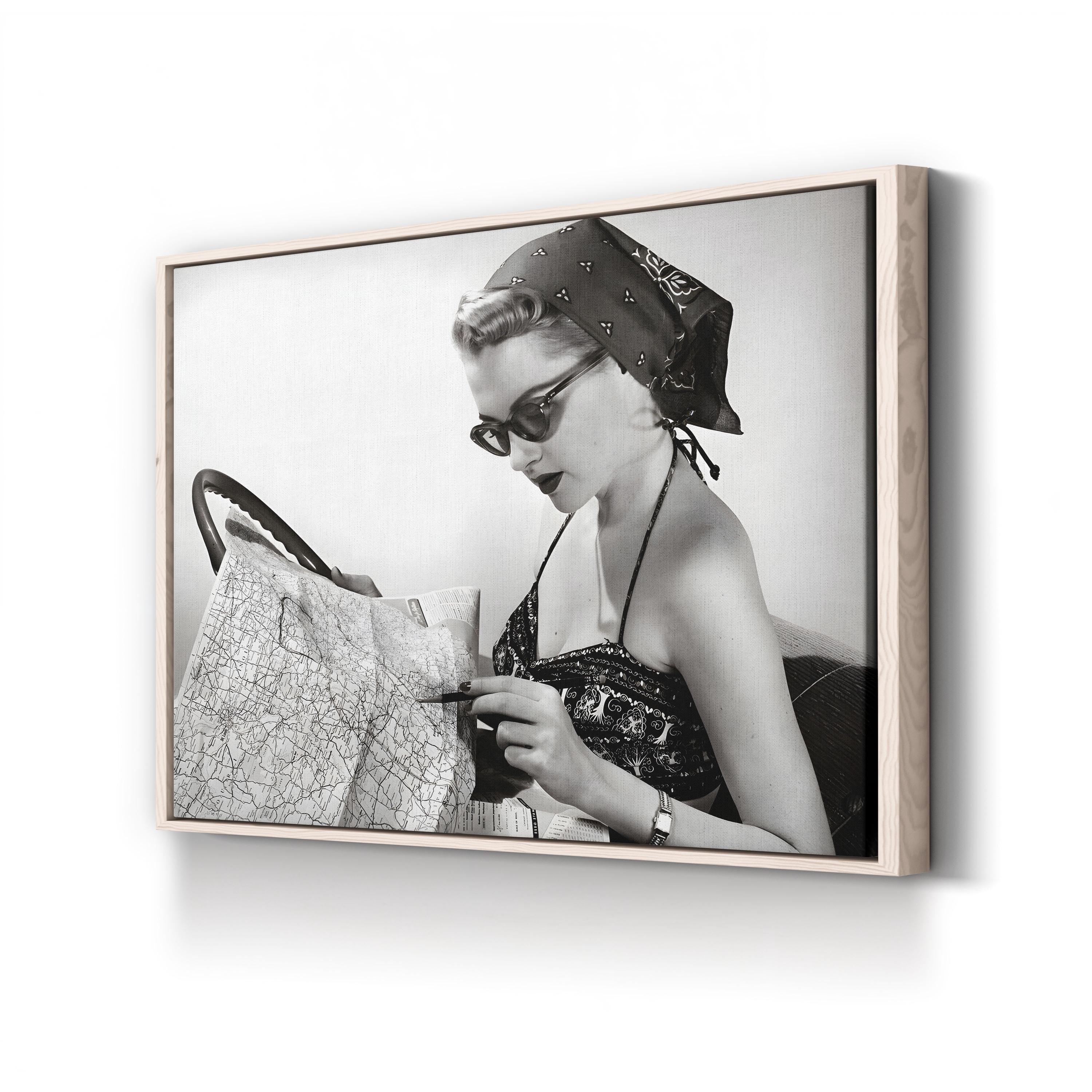 1950s Pin-Up with Road Map – Vintage Photography Wall Art | Retro Canvas Print