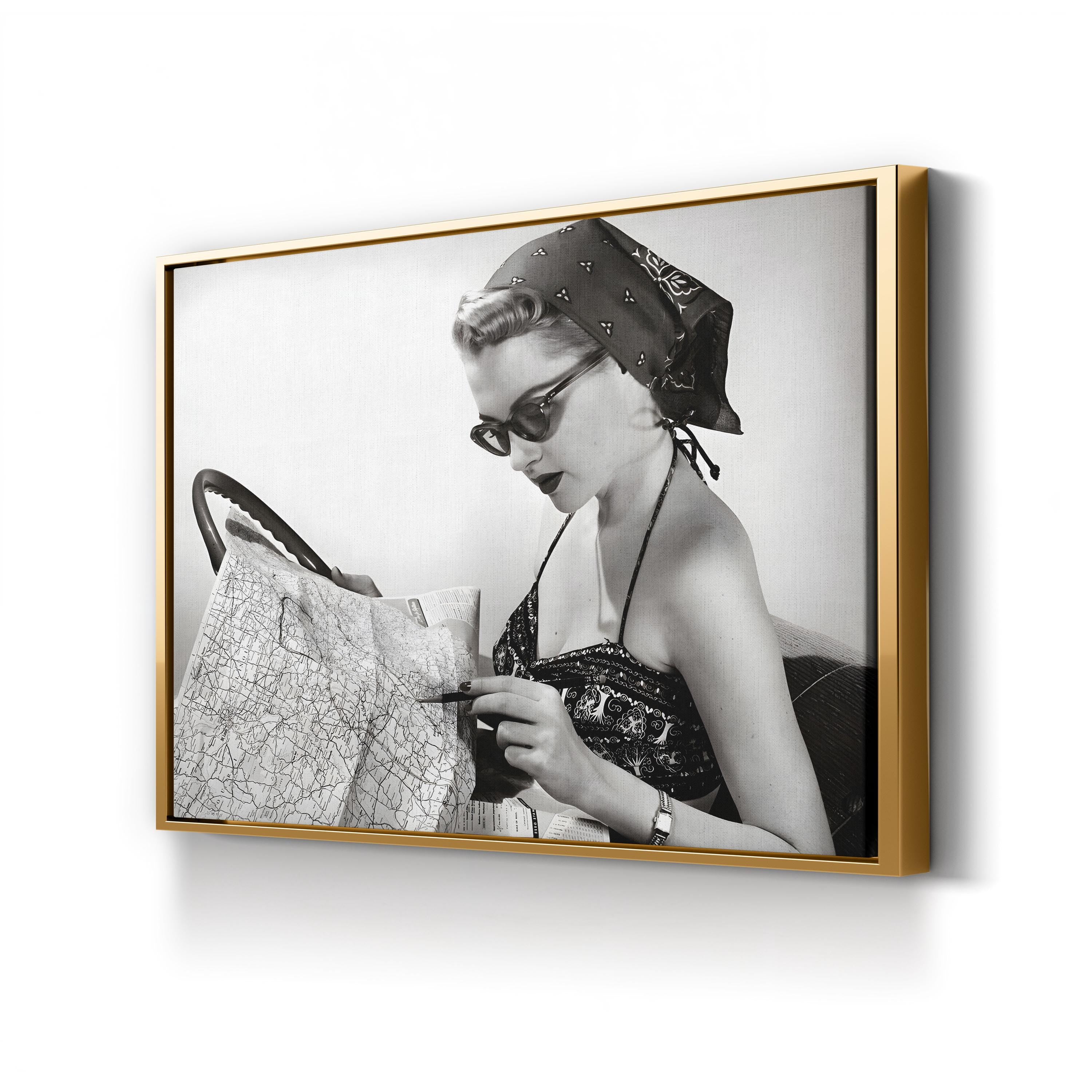 1950s Pin-Up with Road Map – Vintage Photography Wall Art | Retro Canvas Print