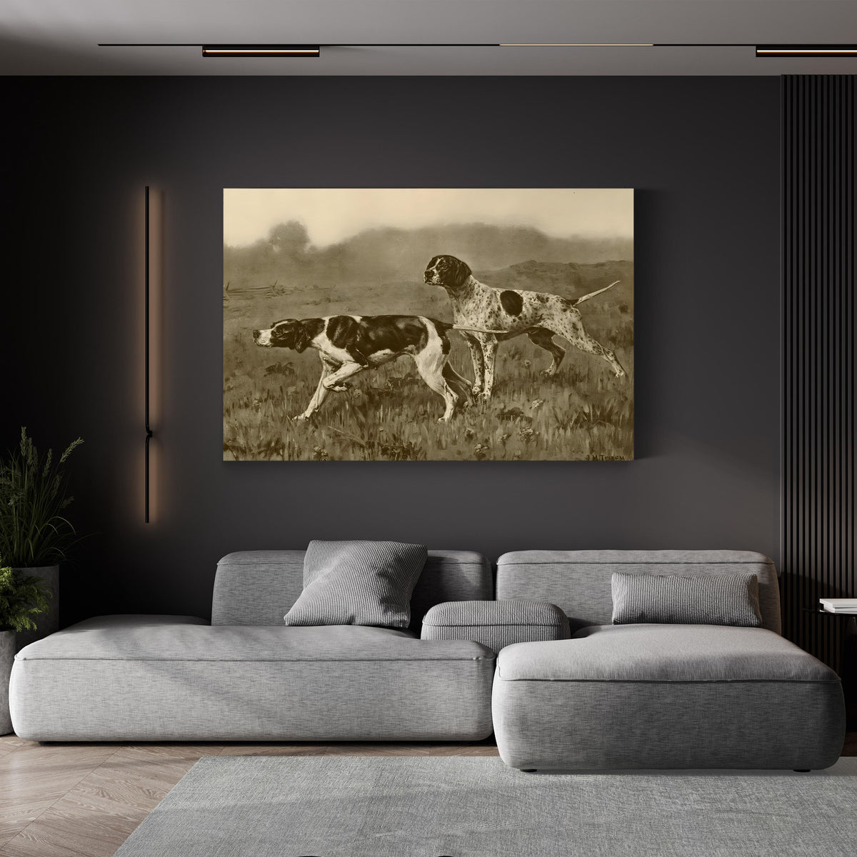 Double Point, by John Martin Tracy canvas print displayed above a gray sofa
