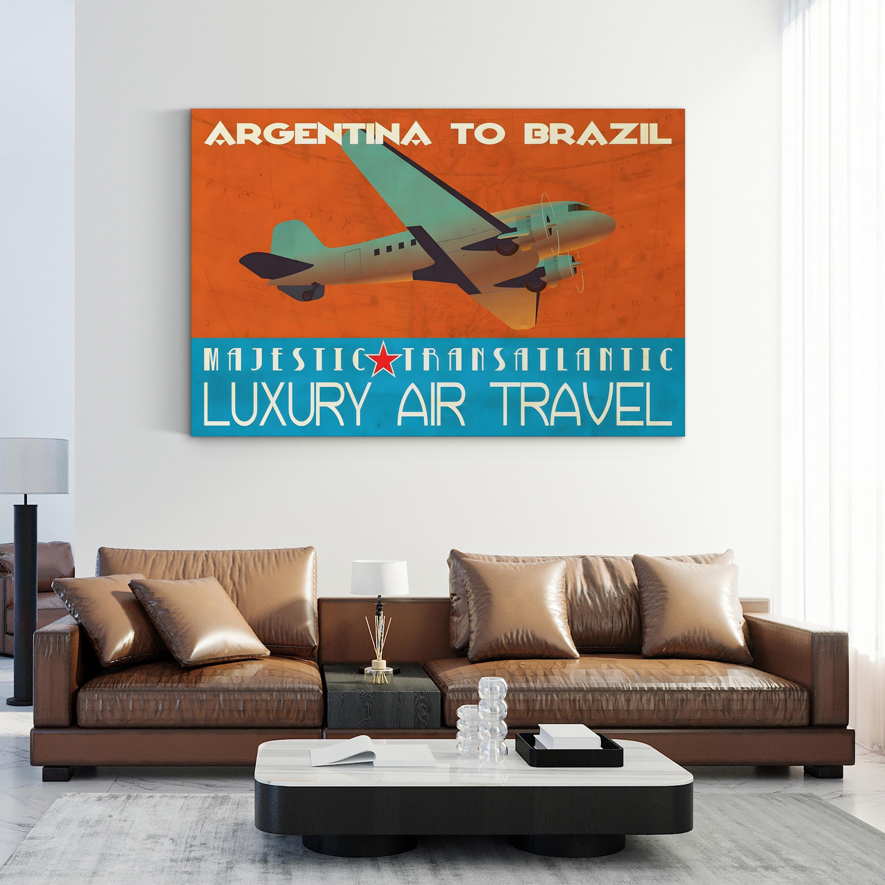 Vintage 1940s Air Travel Poster Canvas Print: Transatlantic & South American Aviation Art