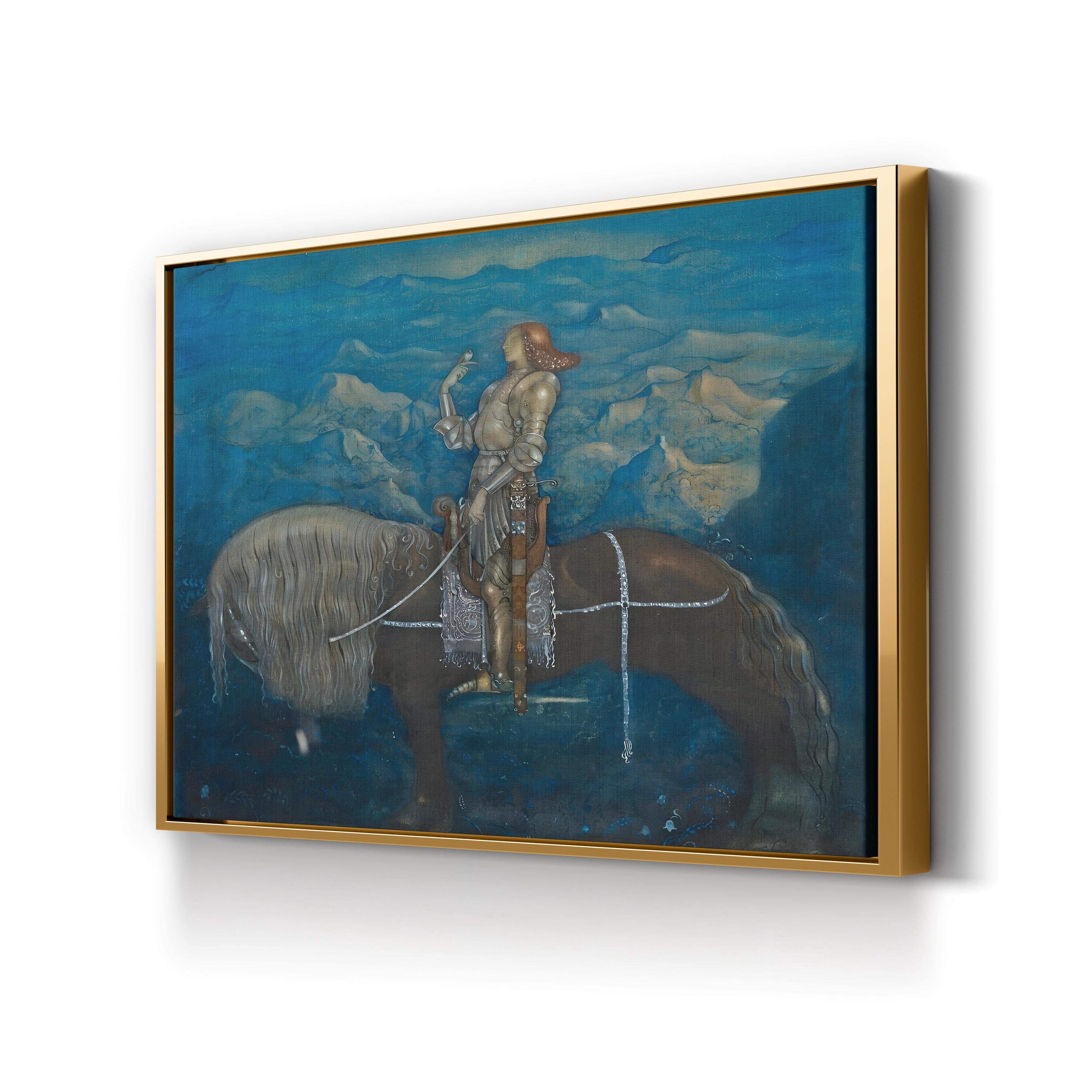 Knight with a Falcon on Horseback canvas print in Gold framed canvas