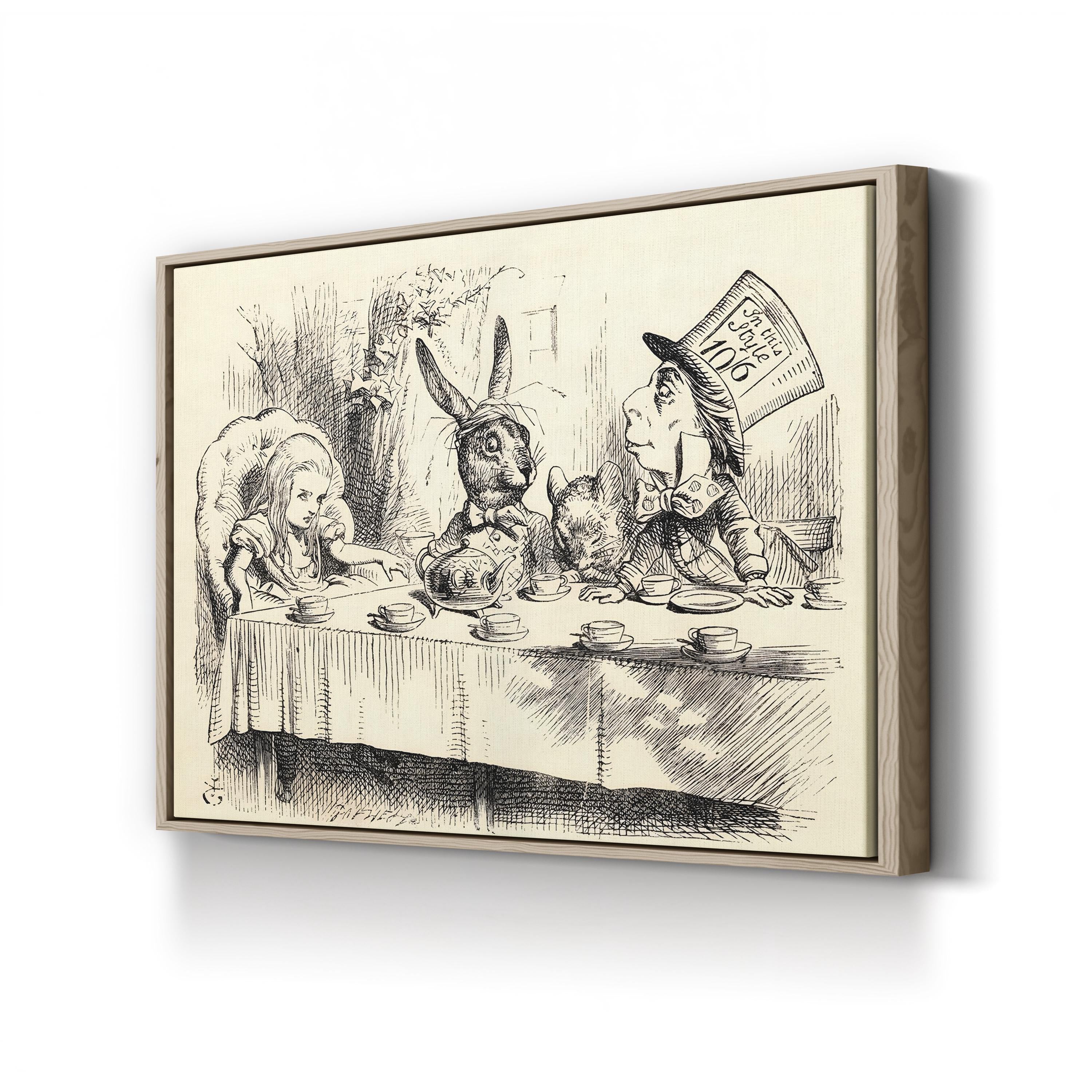 Alice at the Mad Hatter’s Tea Party canvas print in a natural wood frame