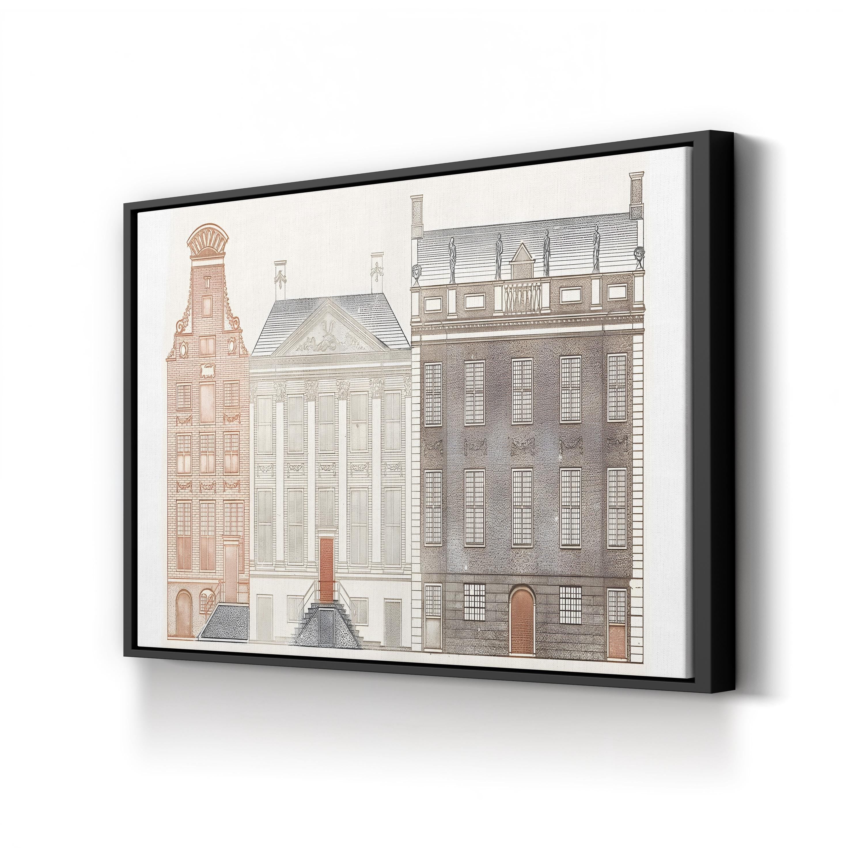 Amsterdam Canal Houses IV Wall Art by Johan Teyler – Vintage European Architectural Illustration