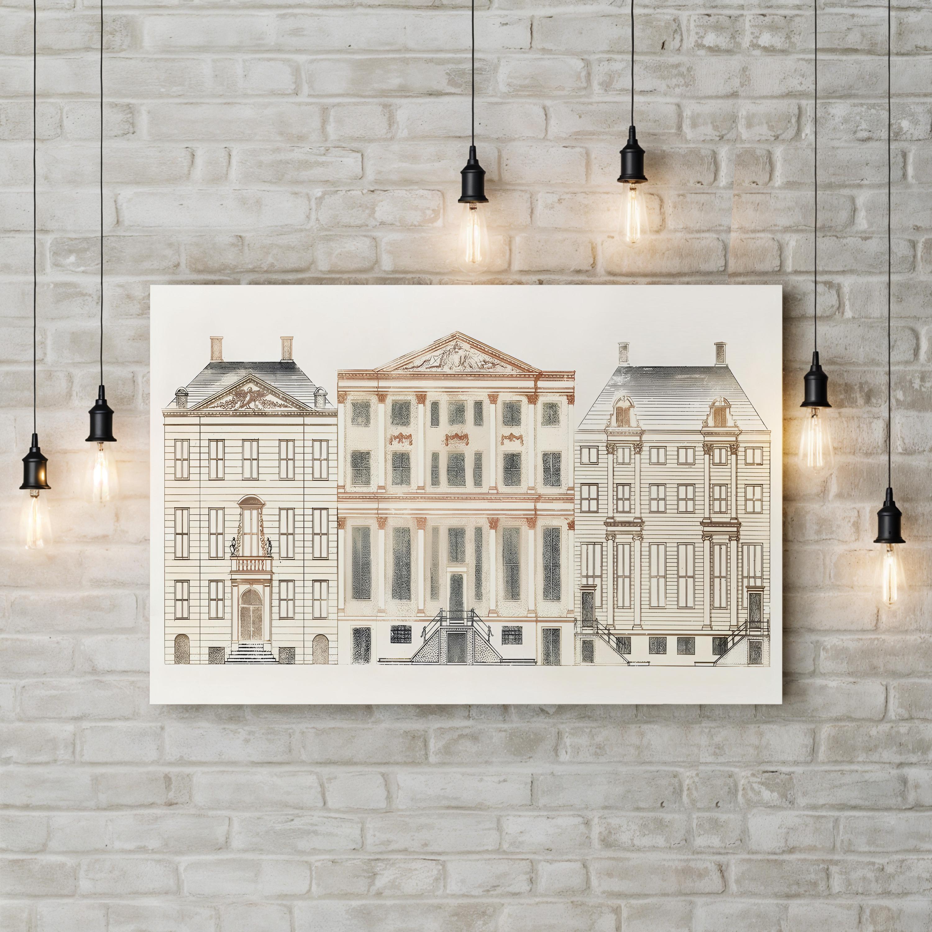 Vintage Amsterdam Canal House Canvas Art: Historic European Architecture